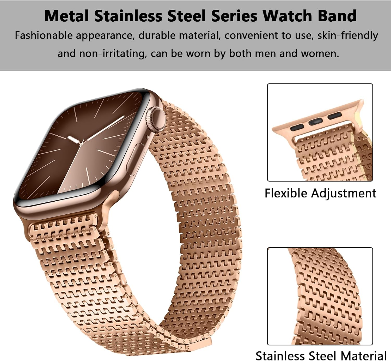 Thumbnail 3 de Anlinser Magnetic Stainless Steel Apple Watch Strap – Rose Gold (46/45/44/42mm) for Ultra/Series