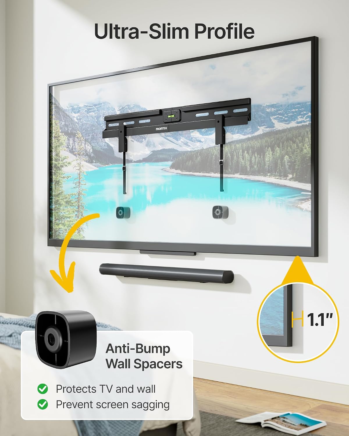 Thumbnail 6 de monTEK No Stud TV Wall Mount for 37-86 Inch TVs (No Drill, Low Profile, Up to 165 lbs)