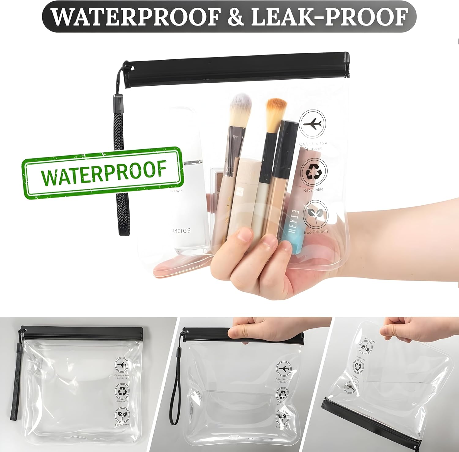 Detalle 2 de Nestixy TSA Approved Clear Toiletry Bags 4 Pack (20x20cm, 1L) – Leakproof PVC Liquid Travel Pouches