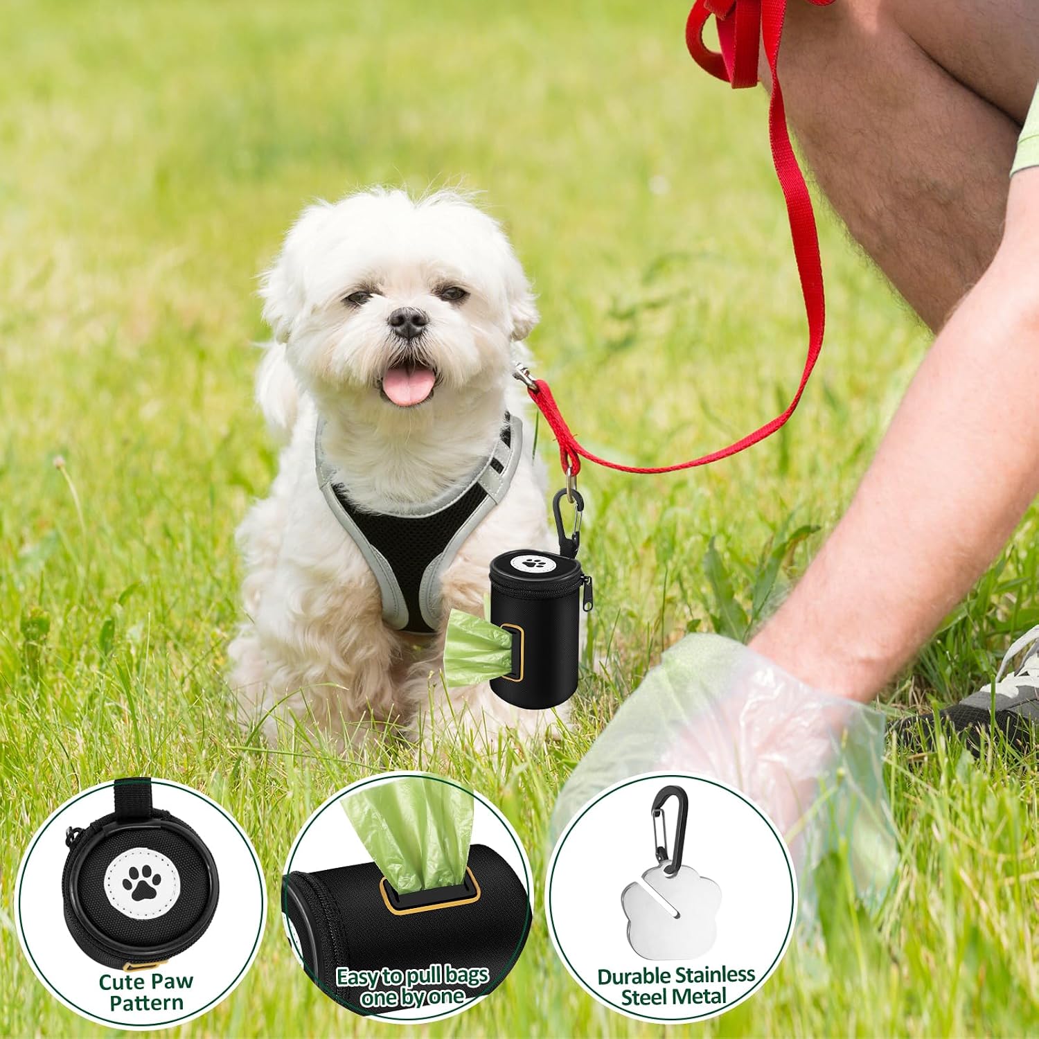 Thumbnail 2 de RASSE Dog Poop Bags Dispenser: 1680D Nylon Oxford Waste Bag Holder with Carabiner