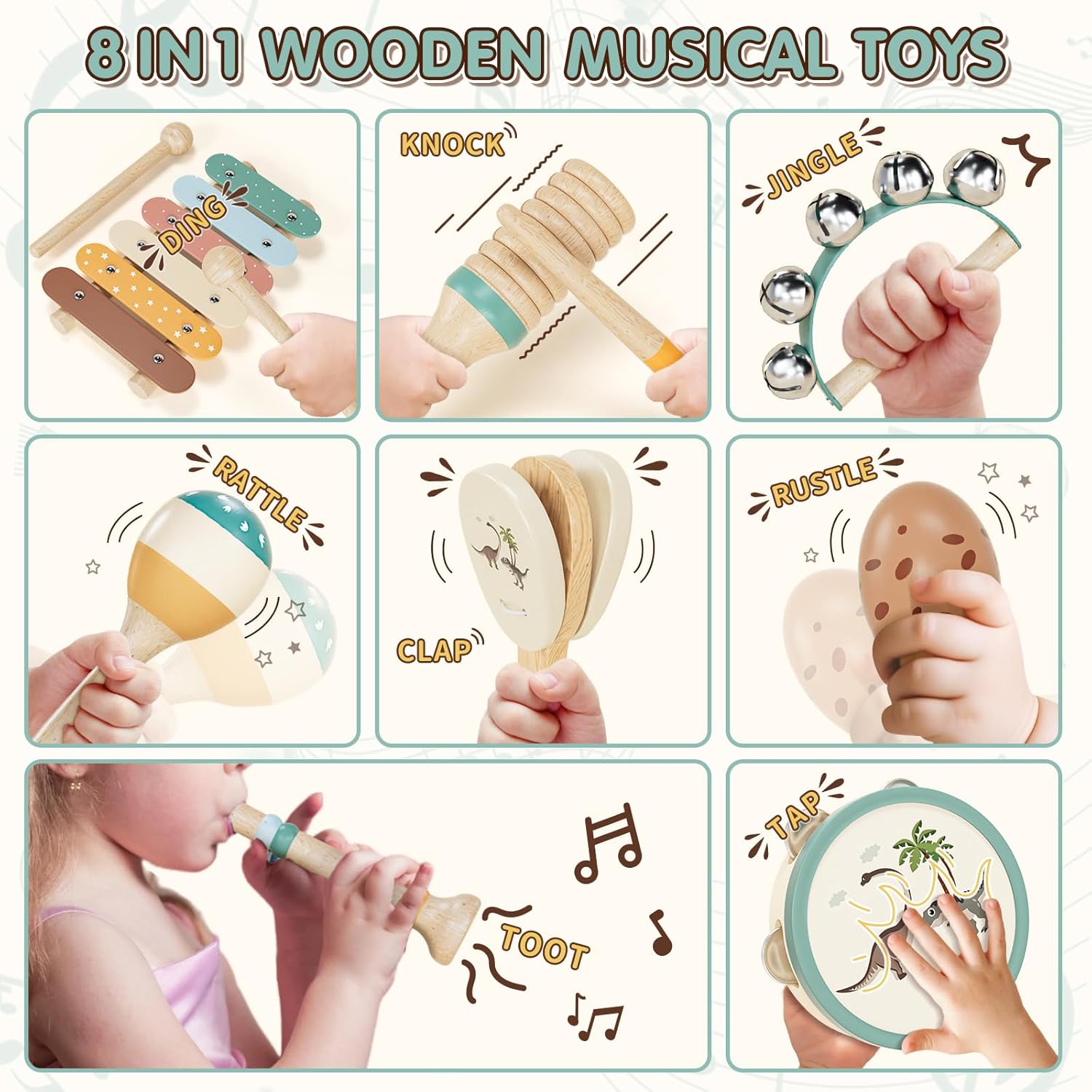 Detalle de Lehoo Castle Wooden Musical Instruments Set (xylophone, maracas & more) for toddlers 1–3
