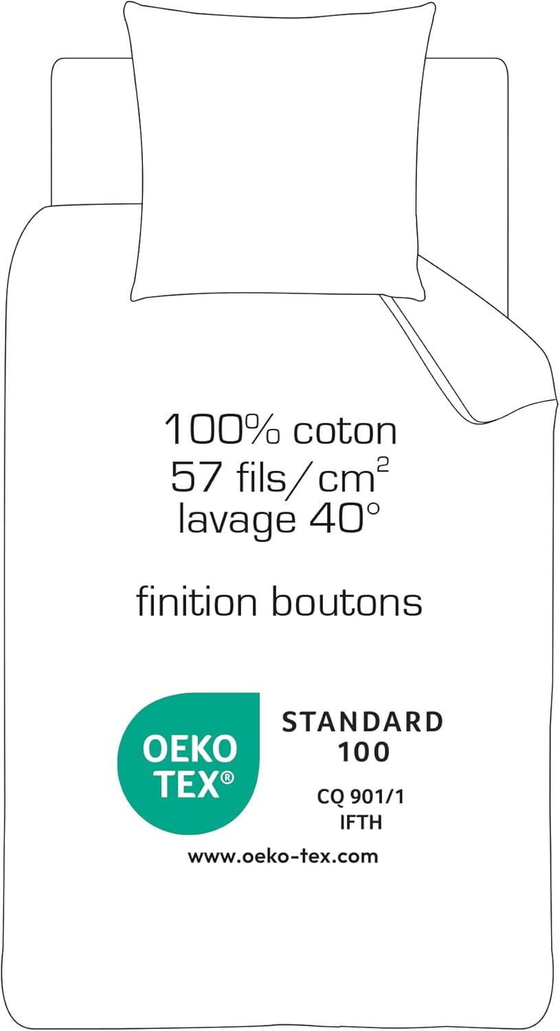 Thumbnail 6 de PSG Retro White Parure de Lit CTI – Housse de Couette 140x200 cm + Taie 63x63 cm, 100% coton, réversible