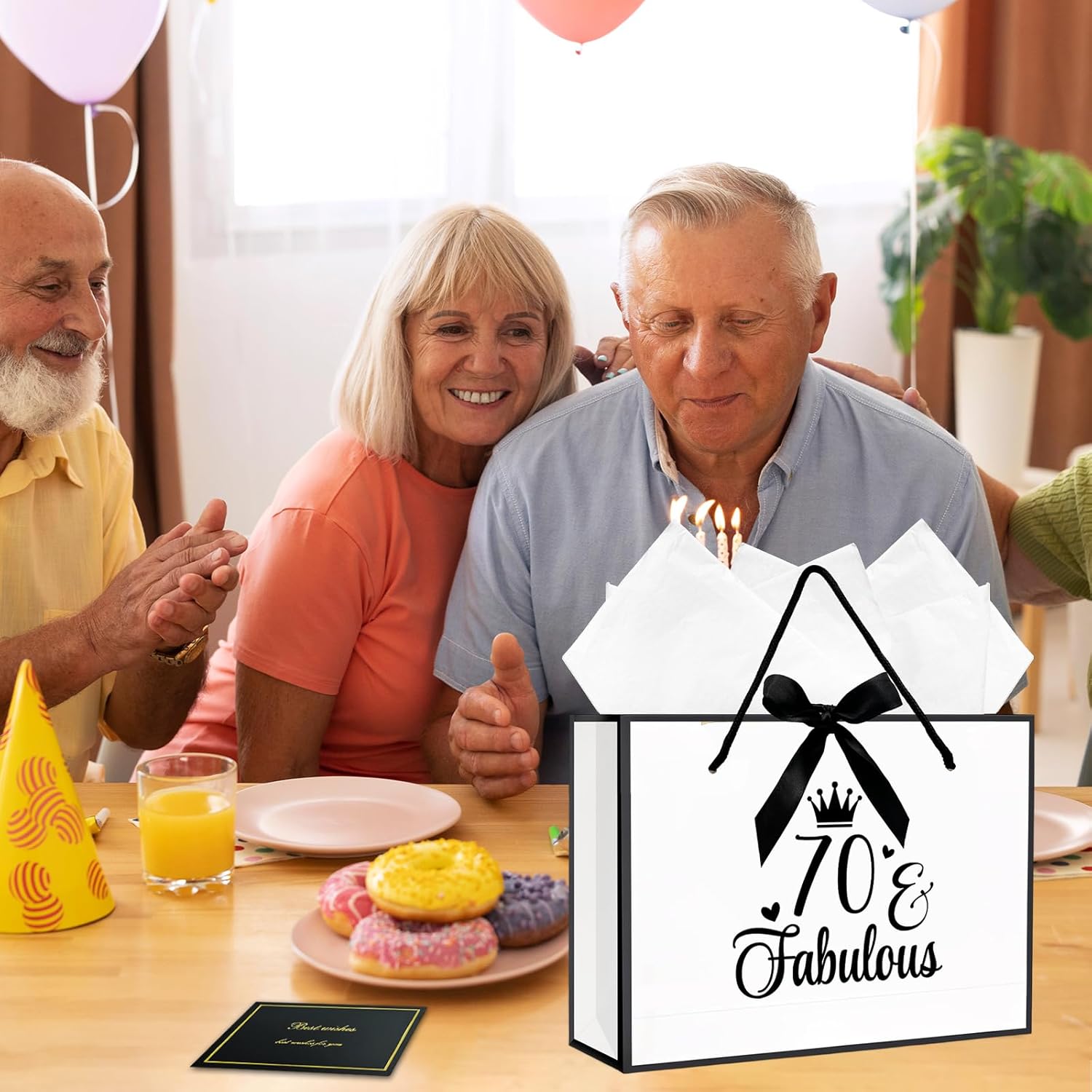 Thumbnail 5 de 70th Birthday Gift Bag Set with Wrapping Paper and Card (White) – 70th Birthday Party Favour Presentation