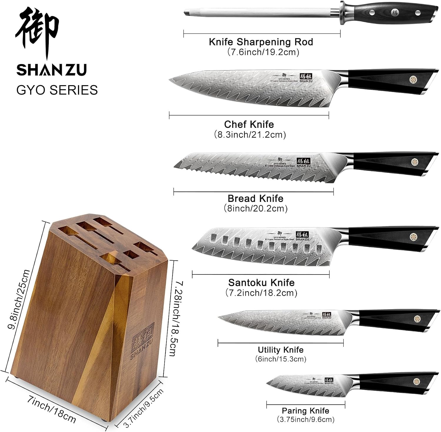 Detalle de SHAN ZU GYO Messerblock-Set (7-teilig) mit Damaststahlmessern aus Japanischem 10Cr15CoMoV