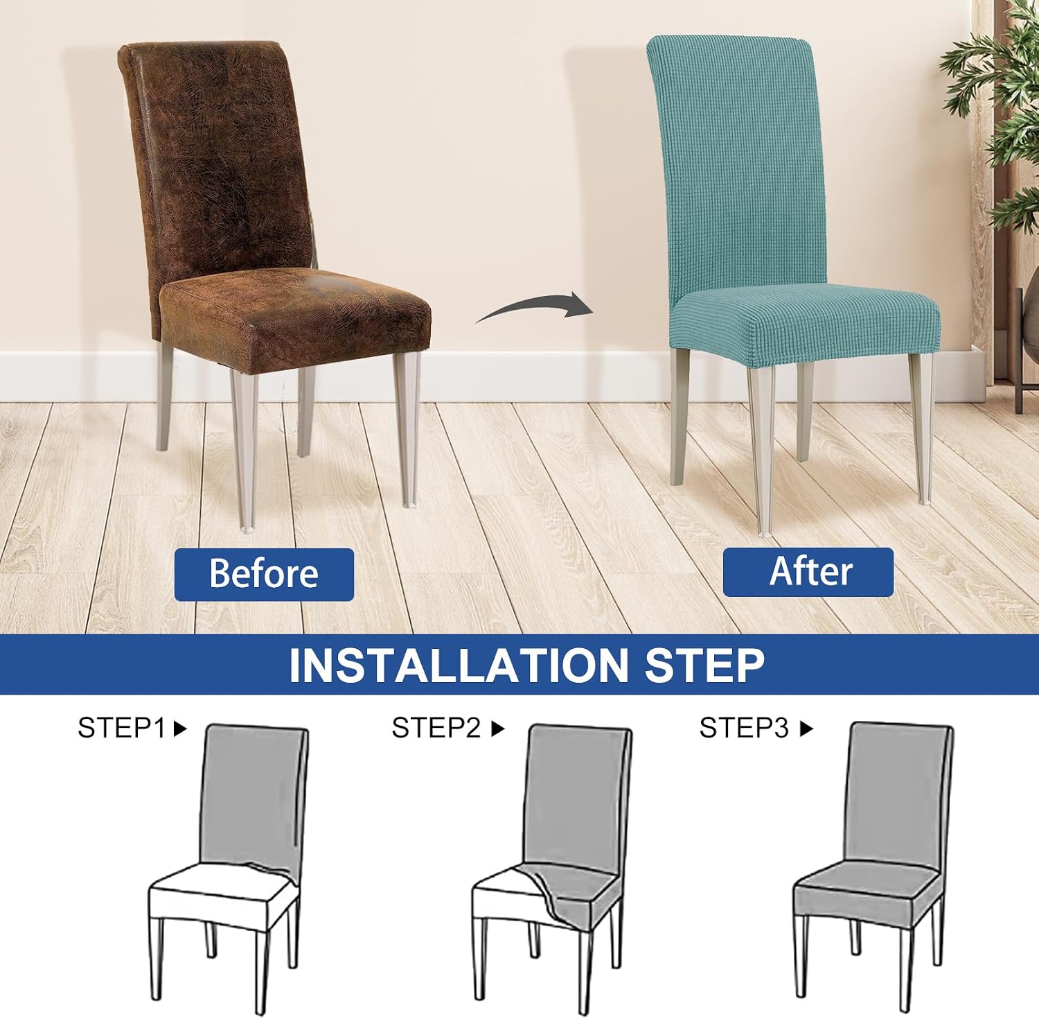 Thumbnail 4 de Ystyle housse de chaise extensible (4 pièces) bleu clair pour salle à manger