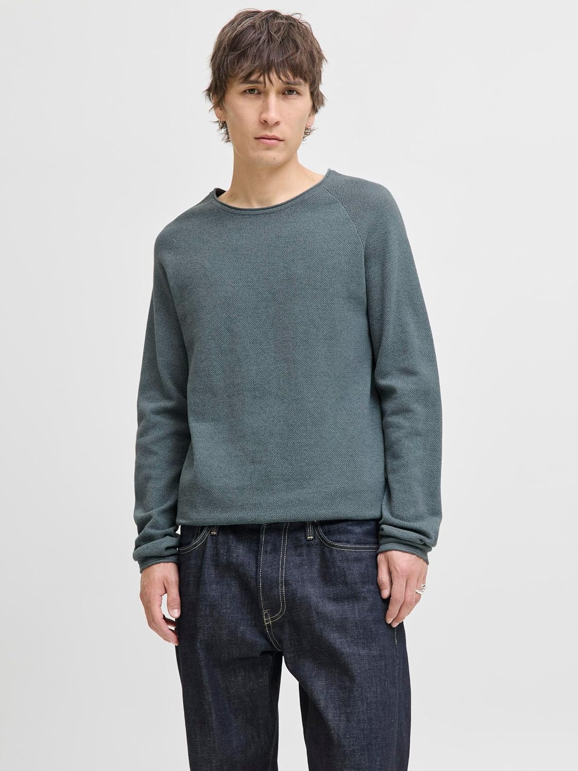 Detalle de JACK & JONES JJEHILL Herren-Strickpullover mit Rundhalsausschnitt (Langarm) aus Baumwolle