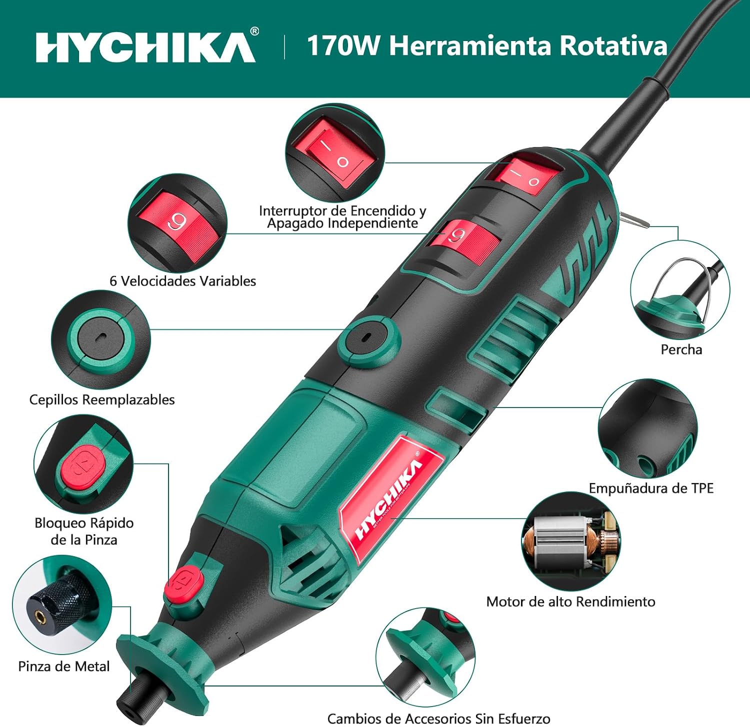 Detalle de HYCHIKA 170W Herramienta rotativa 173 piezas