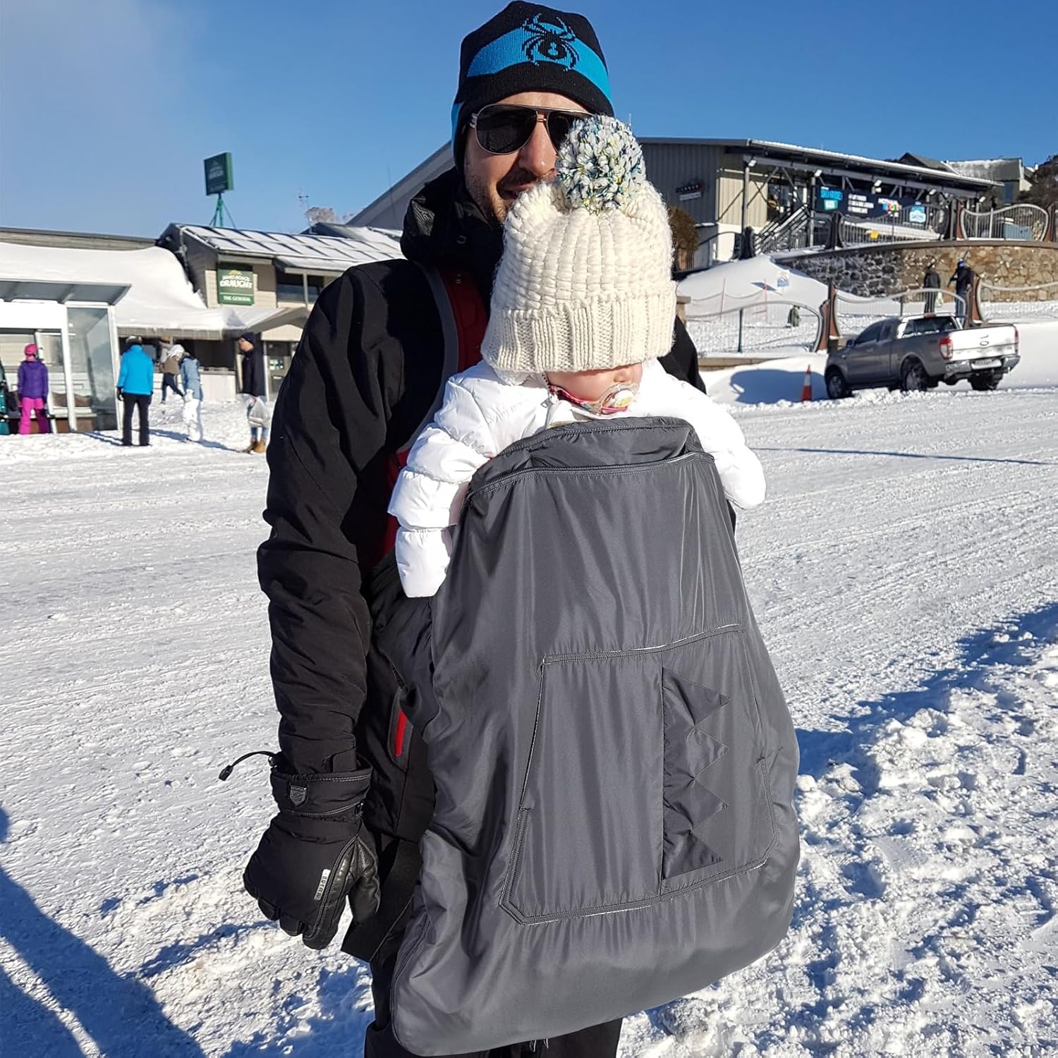 Thumbnail 5 de Orzbow Tragecover Babytrage Winter, Universal Wintercover Babytrage, Regenschutz Babytrage mit Aufbewahrungstasche, Abnehmbares Oberteil, Polarfleece-Futter, Wasserdichte, Dunkelgrau-Dino
Orzbow Tragecover Babytrage Winter, Univers…