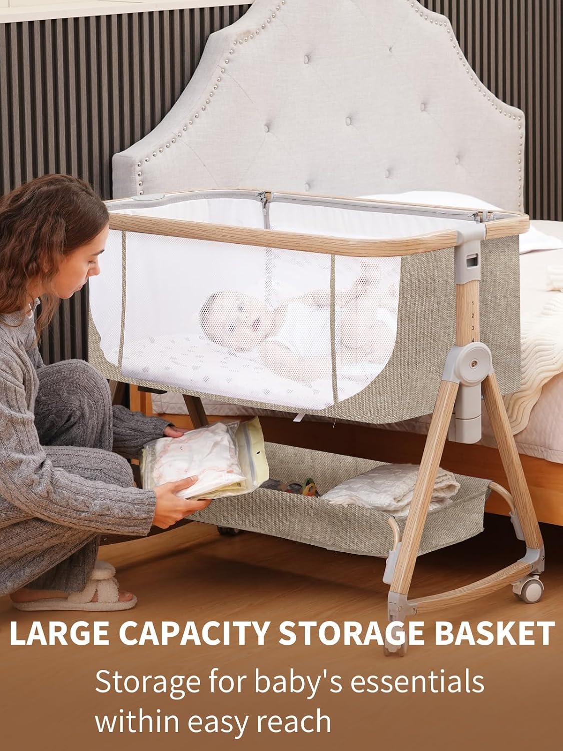 Thumbnail 4 de Jestonten QQ001A Baby Bassinet with 6 Height Settings and Waterproof Sheet