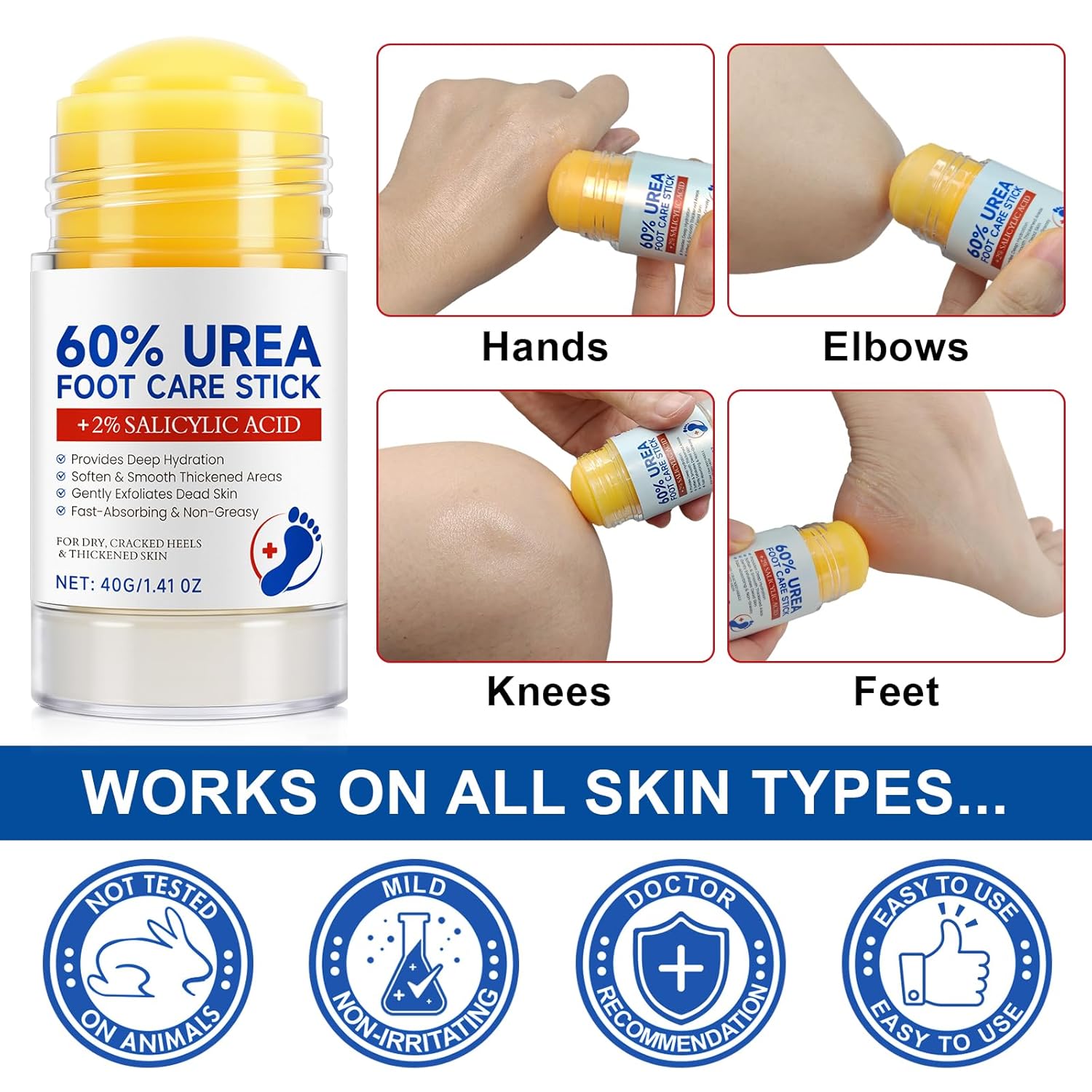 Detalle 2 de 60% Urea Fußpflegestift – Behandlung von rissigen Fersen und Hornhaut mit 2% Salicylsäure-Peeling-Balsam