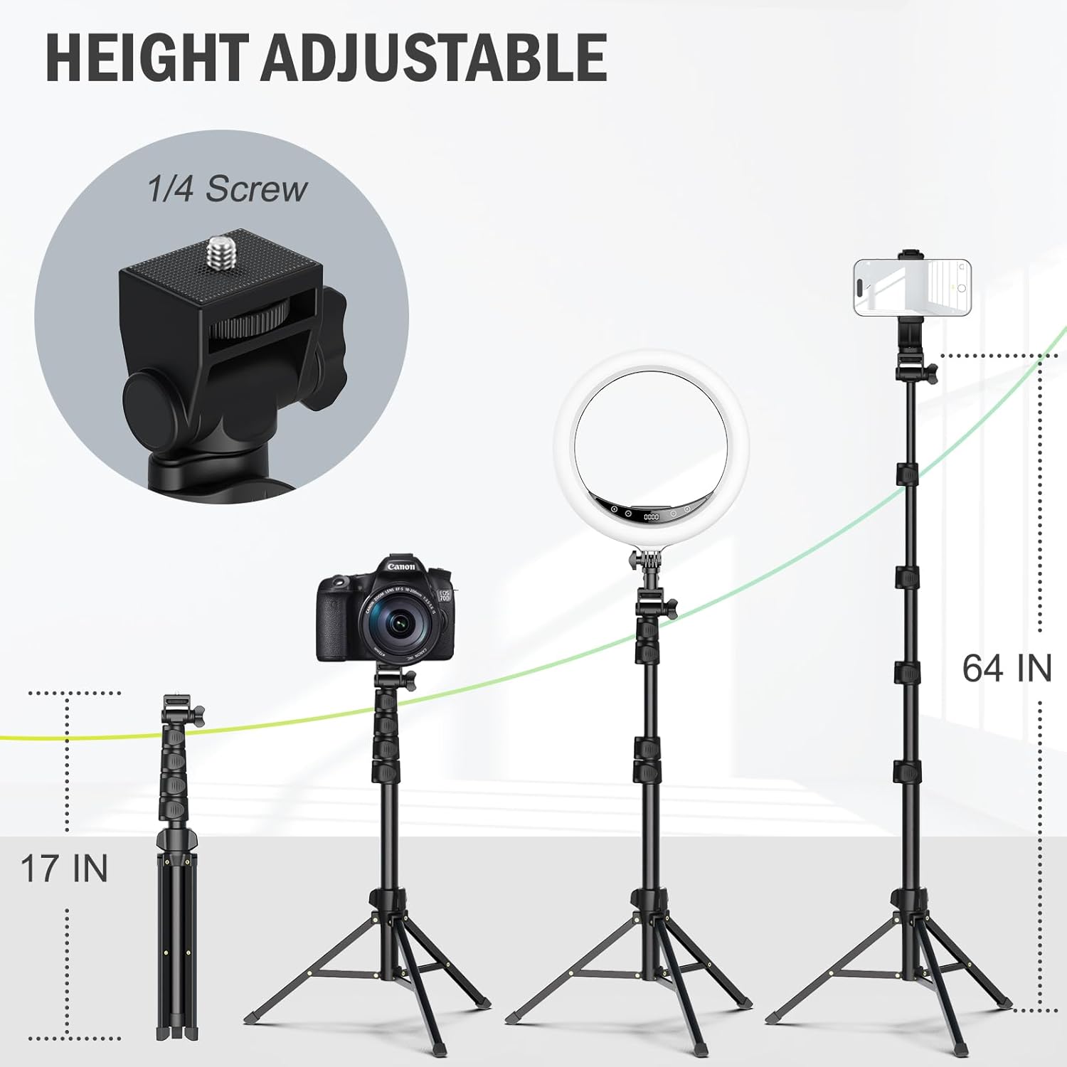 Thumbnail 1 de Liphisy 64" Tripod for Cell Phone & Camera