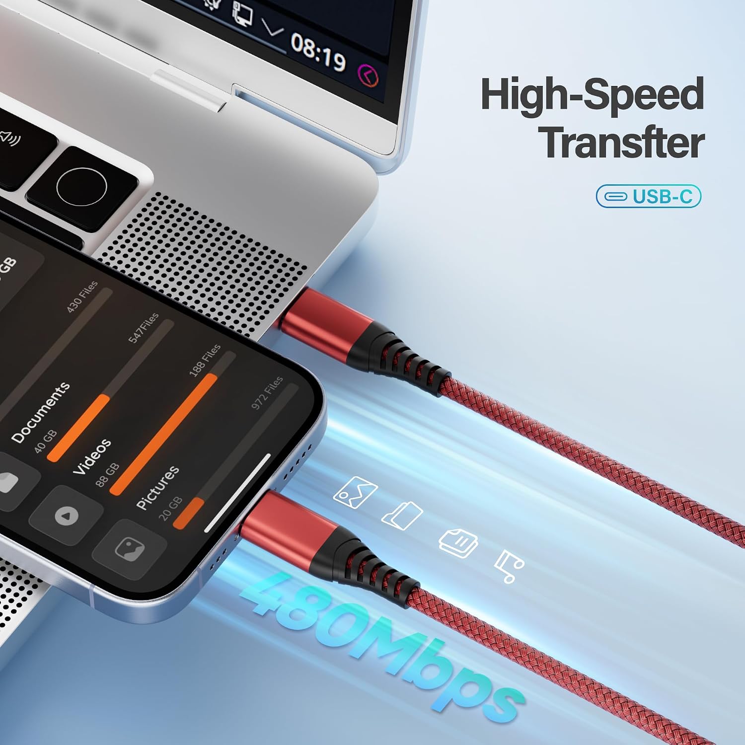 Thumbnail 3 de USB C Charger Cable 3Pack 60W 1.8m