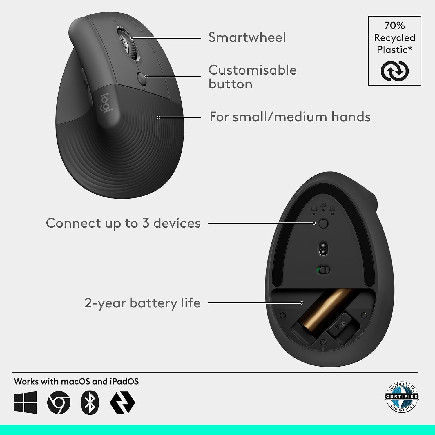 Thumbnail 5 de Logitech Lift Vertical Ergonomic Mouse 57°