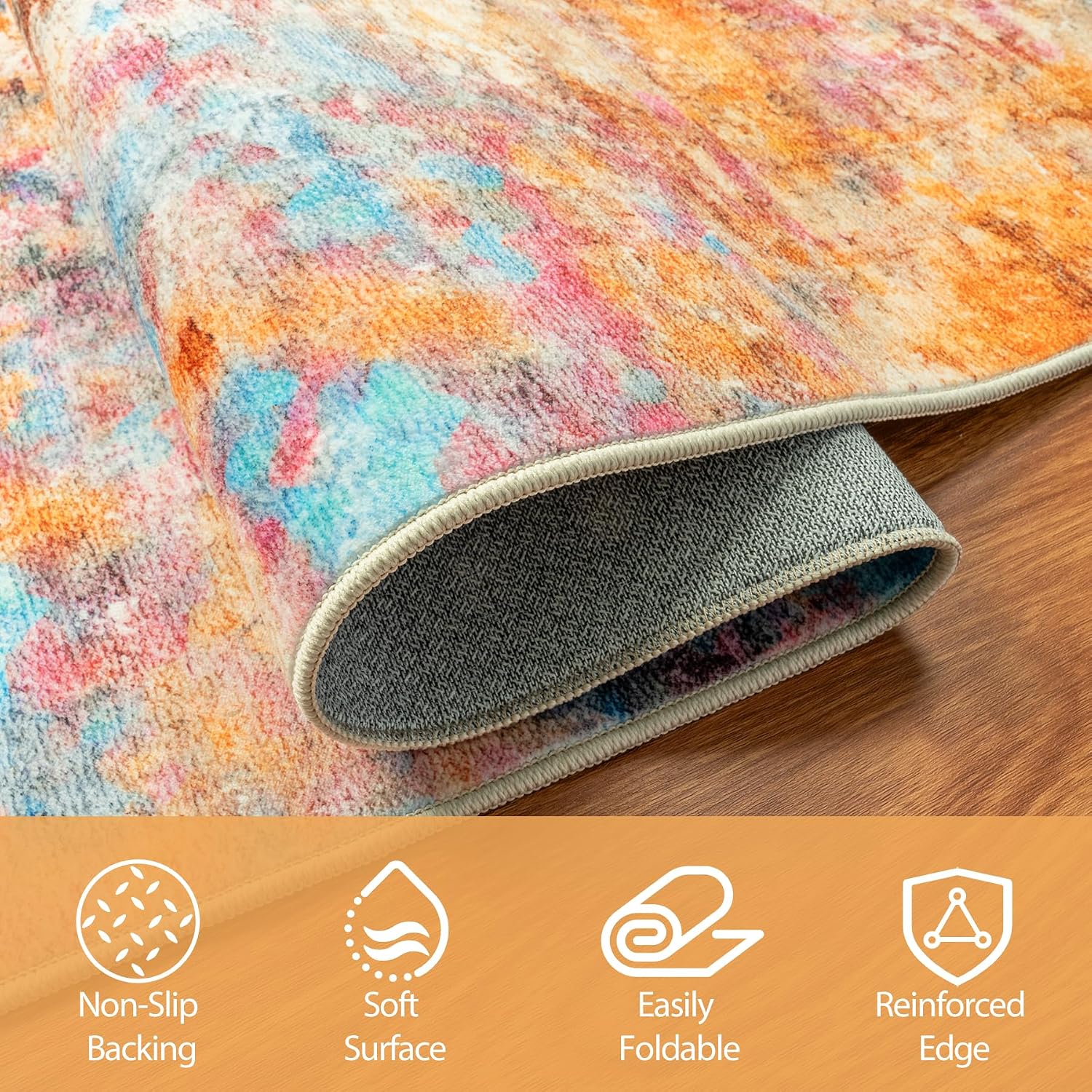 Thumbnail 3 de 9x12 Washable Area Rug for Living Room with Non-Slip Backing — Abstract Large Rug