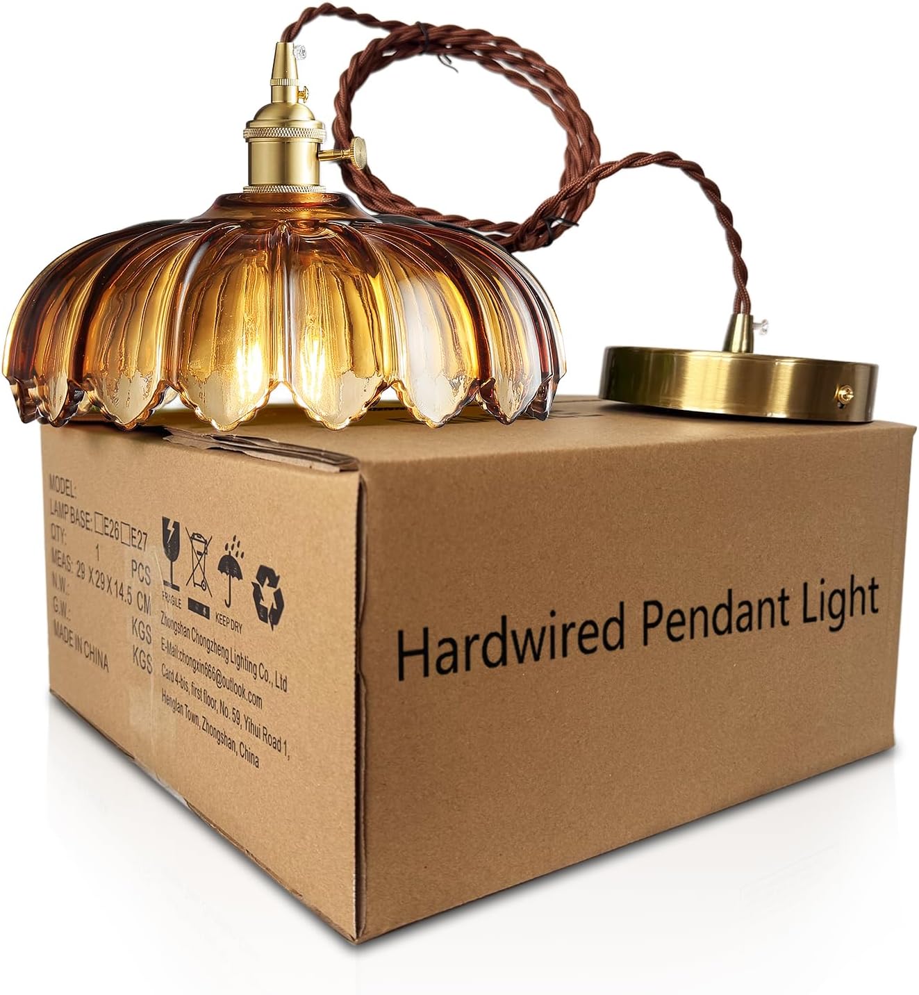 Detalle 1 de XZHGCEE 6202501 Amber Glass Pendant Light with E26 Base and Rotary Switch