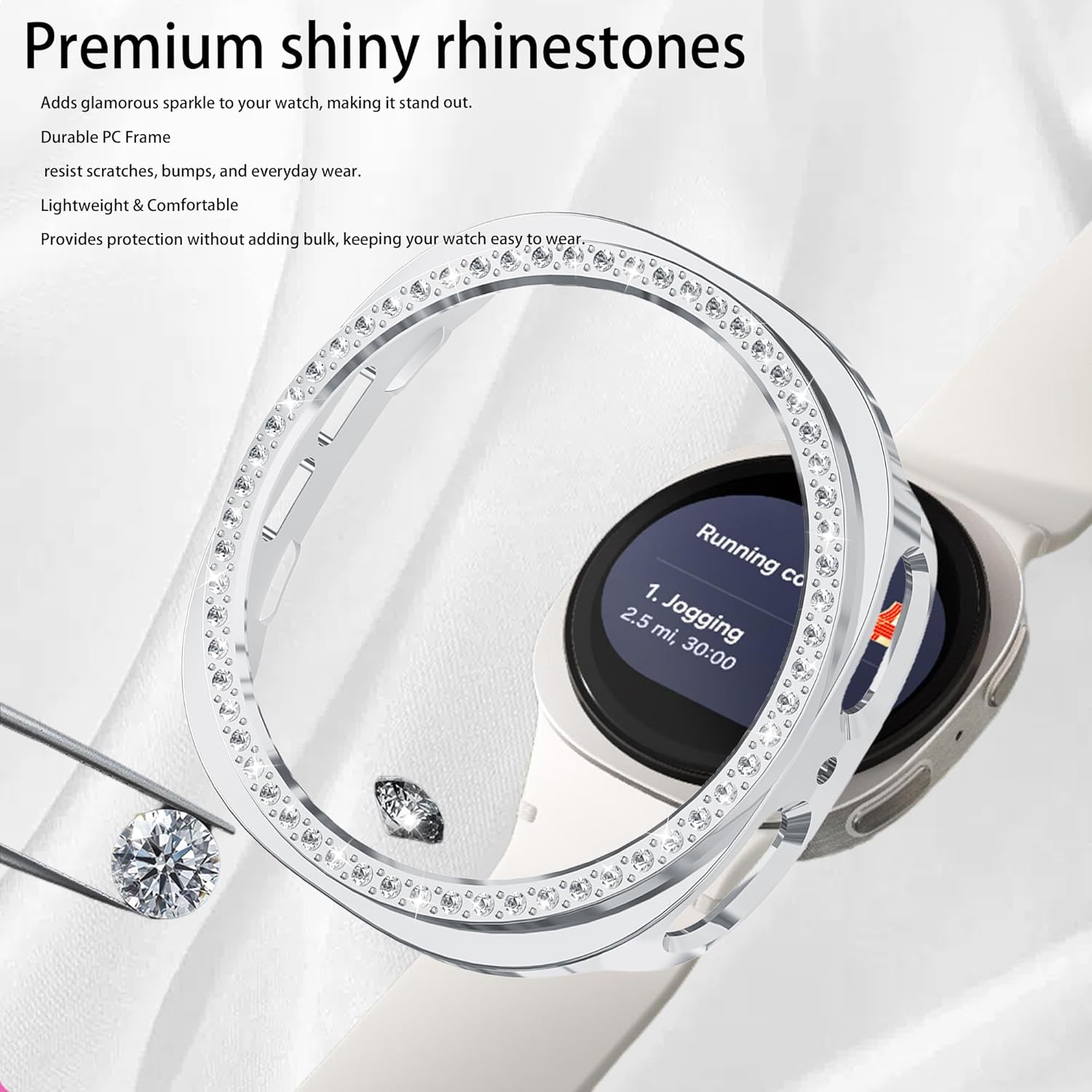 Detalle de 4X Bling Case for Samsung Galaxy Watch 8 40mm (2025) — Diamond Bumper Hard PC Cover (Black/Rosegold/Silver/Gold)