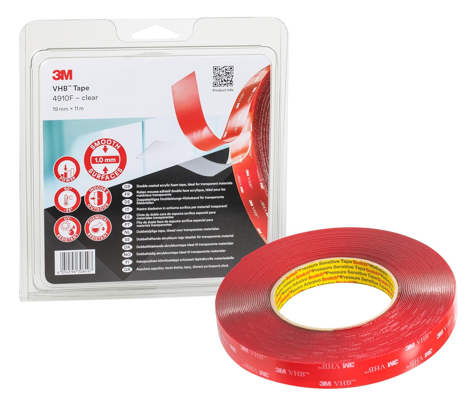 Thumbnail 5 de 3M Nastri Adesivi Vhb 5952F — 19 mm x 3 m, nero, spessore 1.1 mm, adesione eccellente su vernici a polvere e molte superfici
