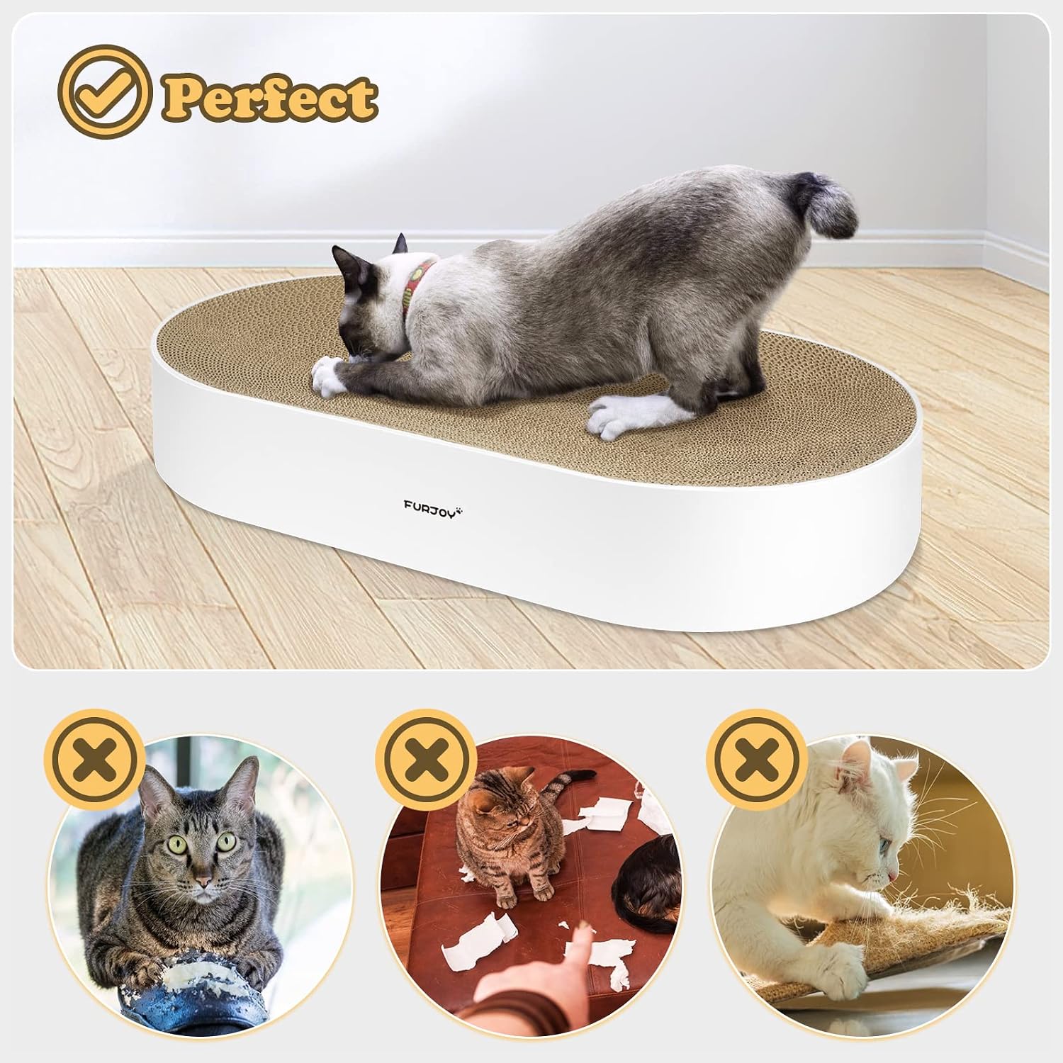 Thumbnail 6 de Furjoy Katzen Kratzbrett 63 x 35 x 10 cm Oval