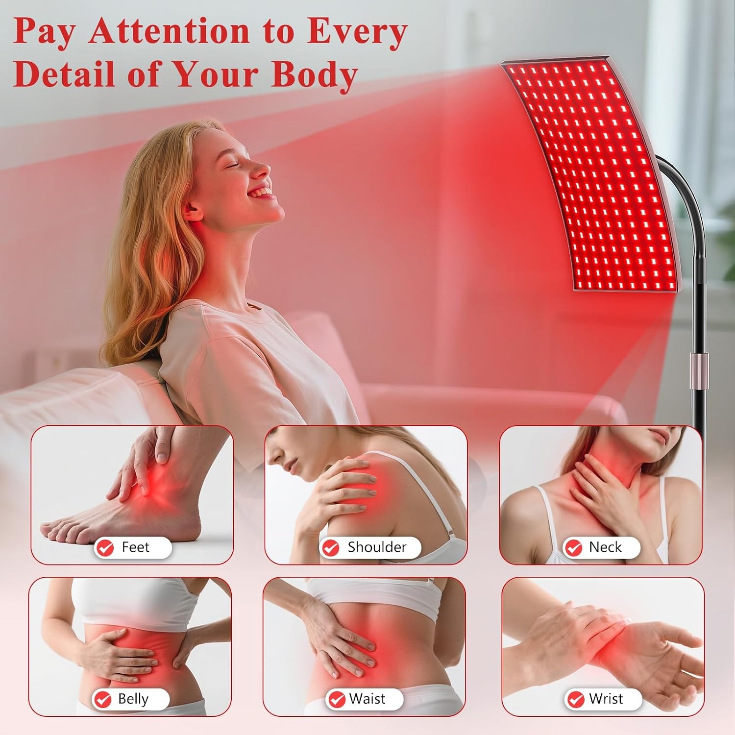 Detalle de XMZXMZ Red Light Therapy Panel: 660nm + 850nm at-Home Full-Body Light Therapy
