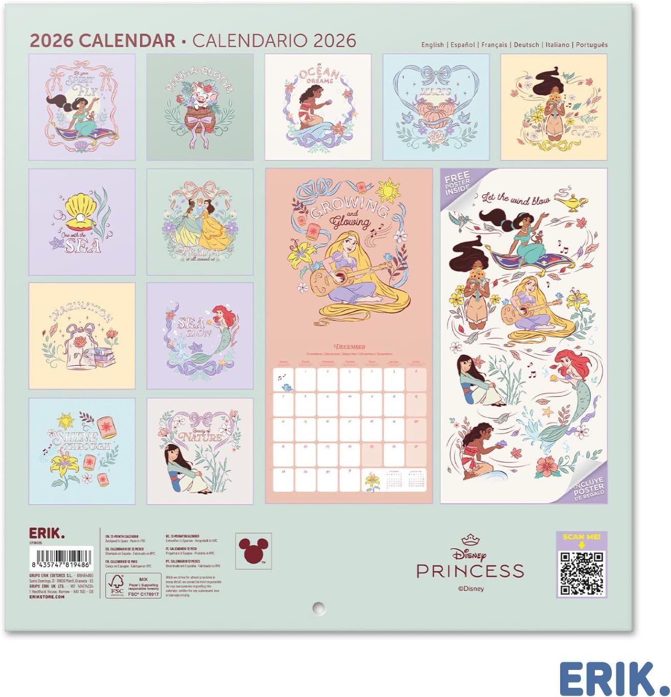 Detalle 2 de Grupo Erik Calendario 2026 Principesse Disney 30x30 cm