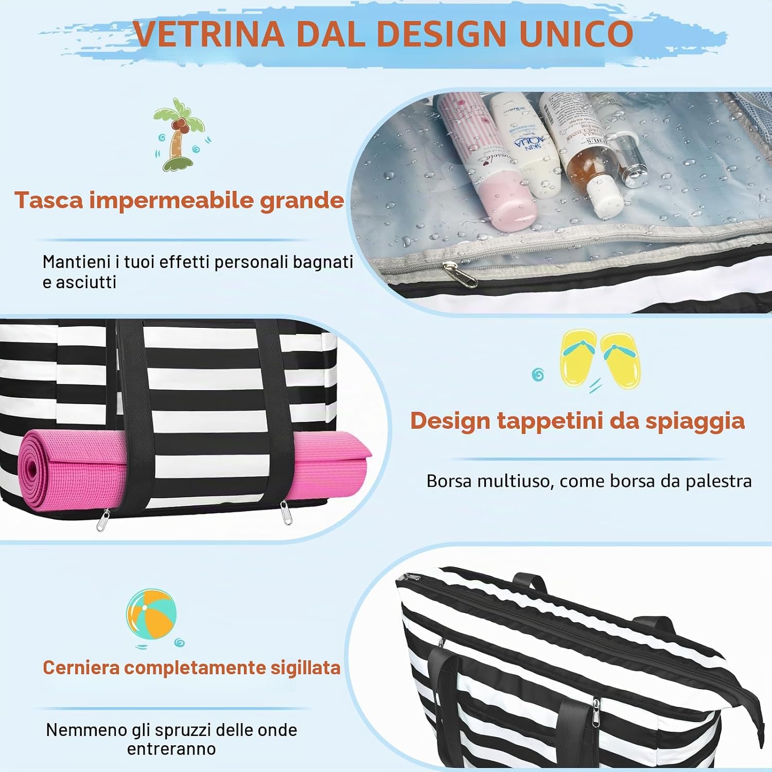 Detalle 2 de KTUEOV Borsa Mare Donna Grande 45L: Borsa Spiaggia XXL Impermeabile e Pieghevole