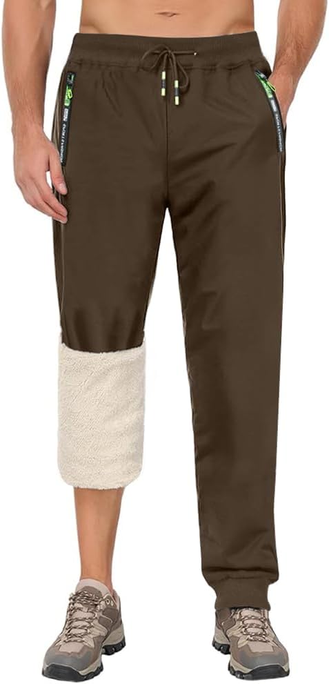 Detalle de ZOXOZ Pantalon de jogging homme hiver imperméable doublé polaire, taille à cordon et poches zippées