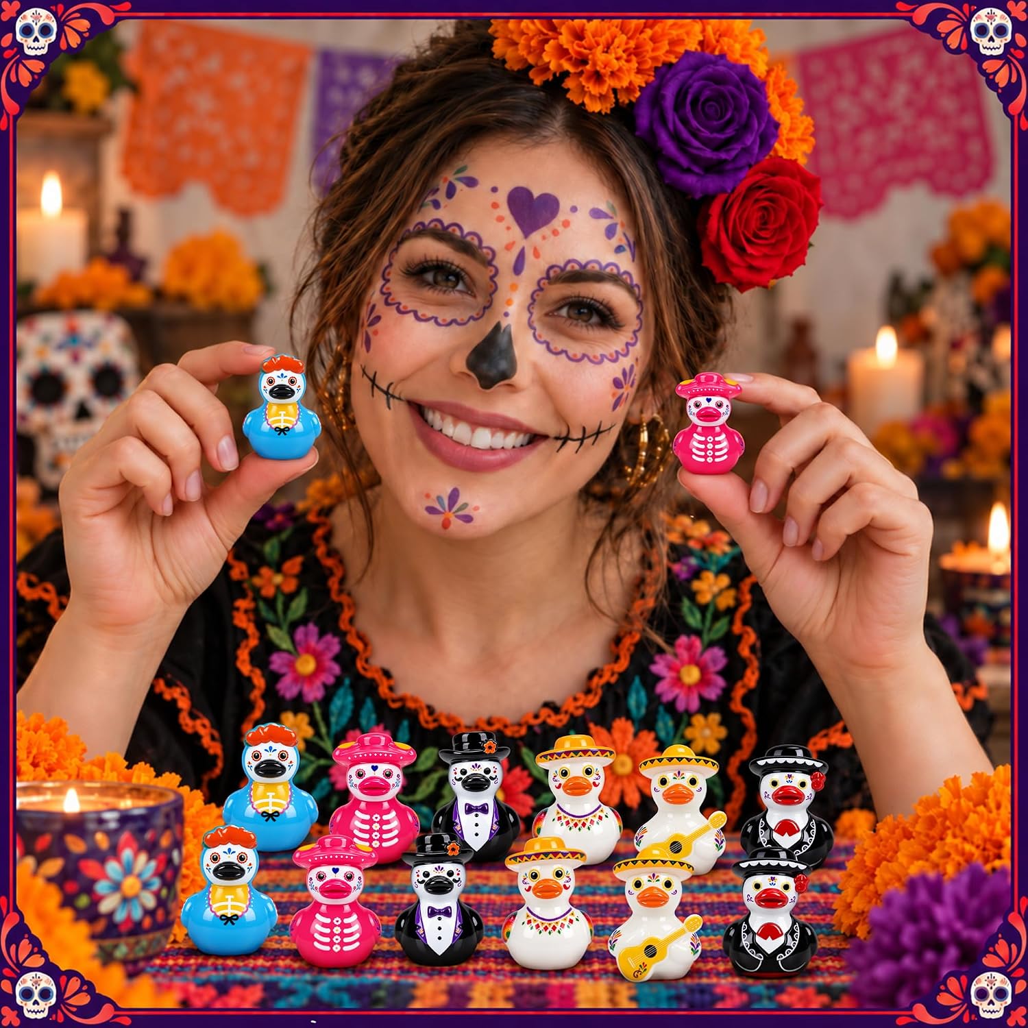 Thumbnail 6 de Day of the Dead Mini Resin Duck Figurines, 84-Piece Set in 6 Styles