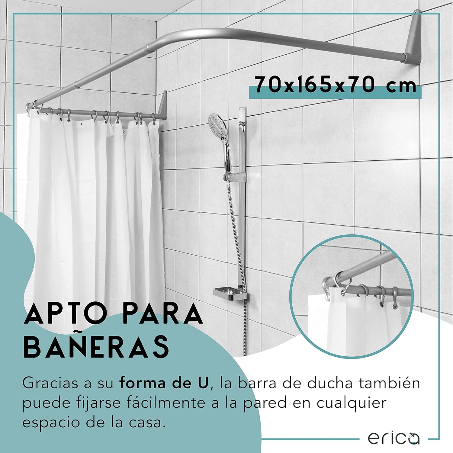Thumbnail 1 de Ericsindustrier Barra de Cortina de Ducha U 70x165cm