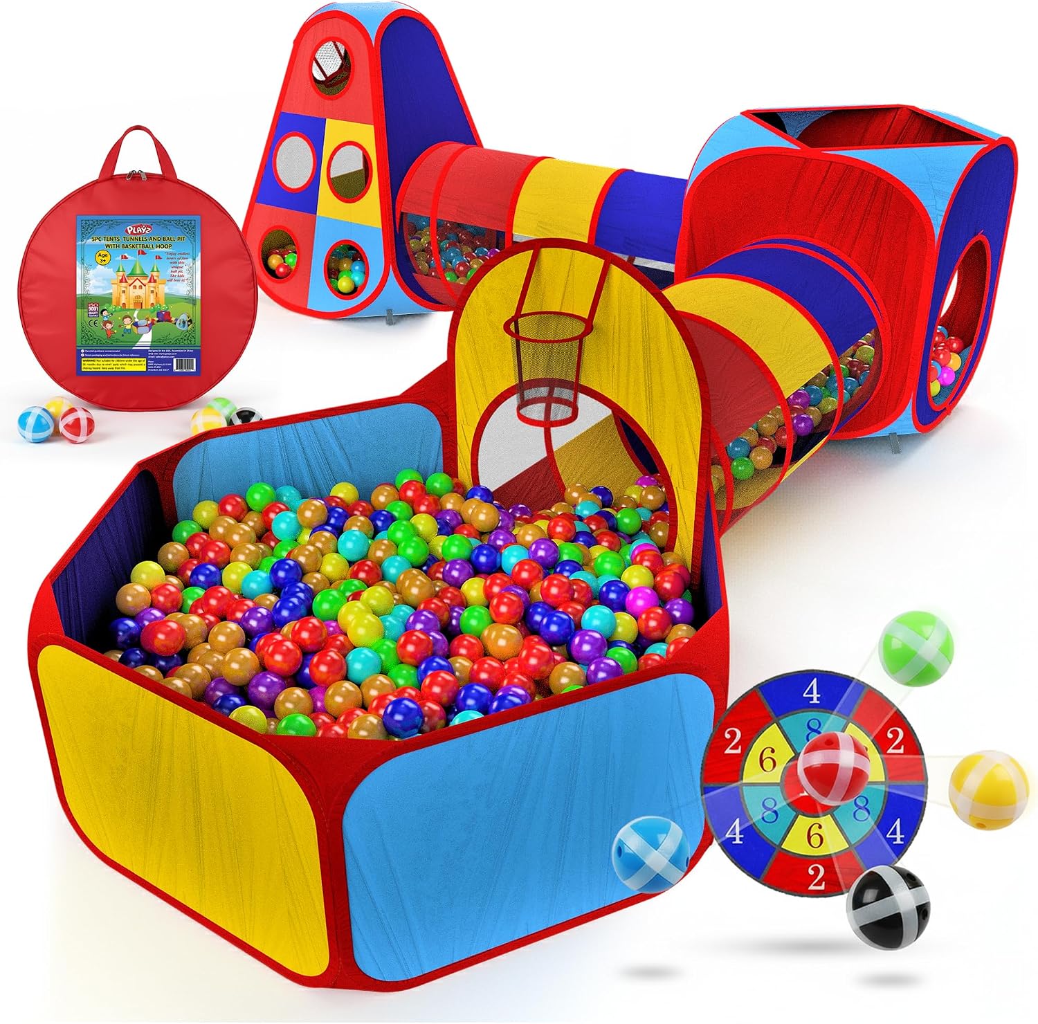 Detalle de Playz 5pc Kids' Play Tents & Tunnels — Ball Pit, Pop-Up Playhouses & Indoor/Outdoor Obstacle Course