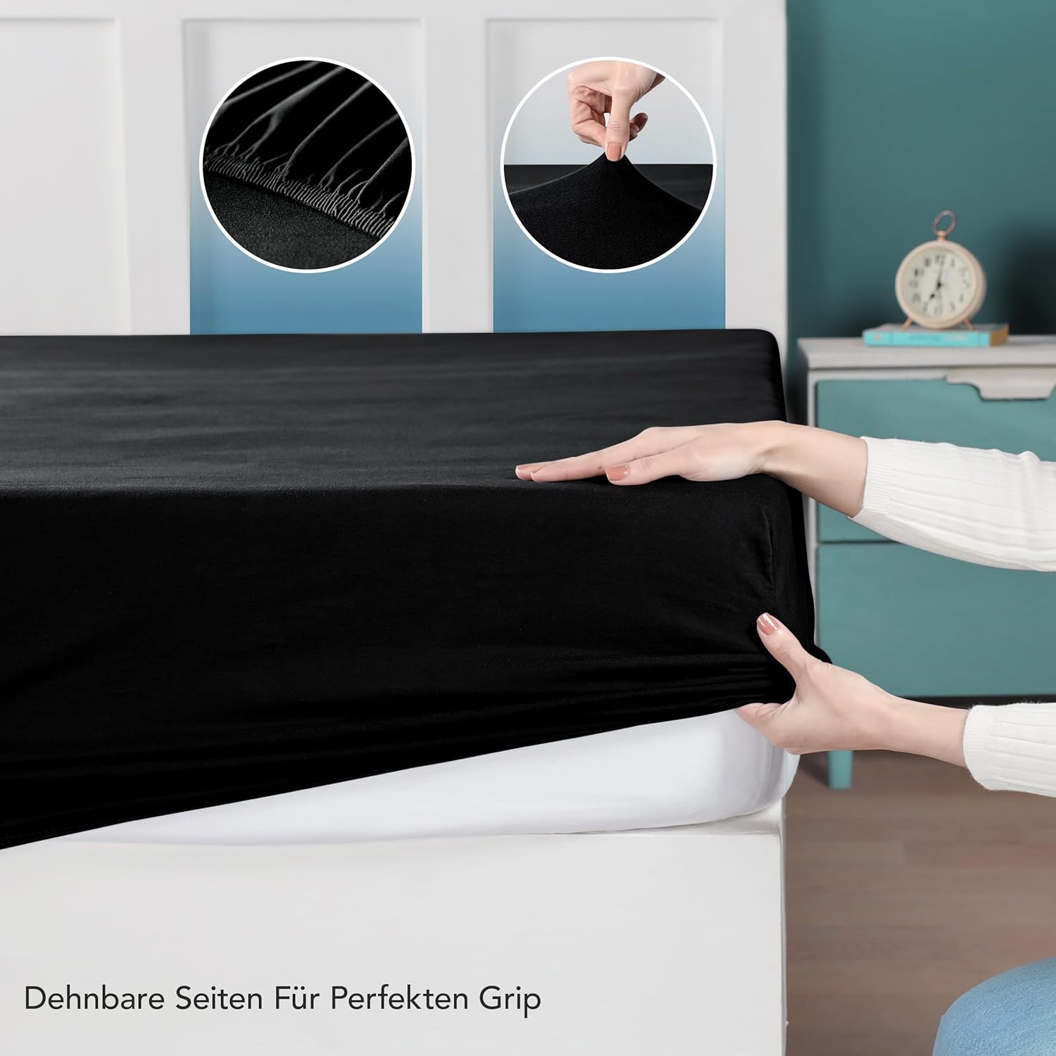Thumbnail 3 de Utopia Bedding Jersey Spannbettlaken Schwarz 140 x 200 cm, Matratzenhöhe bis 25 cm – Baumwollmischung Jersey
