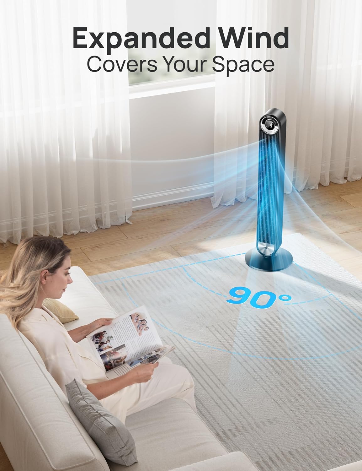 Detalle 1 de DREO 519 Tower Fan, 42-Inch Bladeless Fan with 9 Speeds and Oscillation