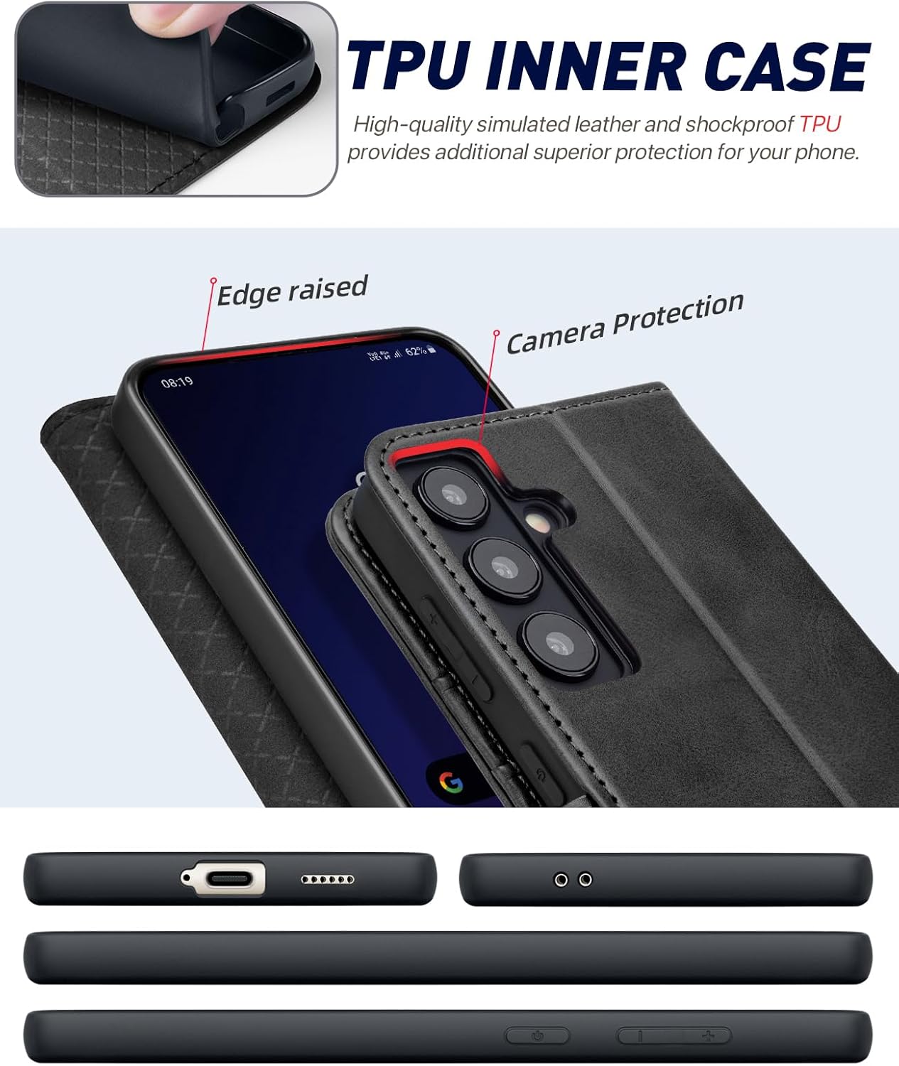 Thumbnail 4 de OCASE Premium Leder Flip Hülle für Samsung Galaxy S24+ Plus 5G – Standfunktion, Kartenfächer, Stoßfest