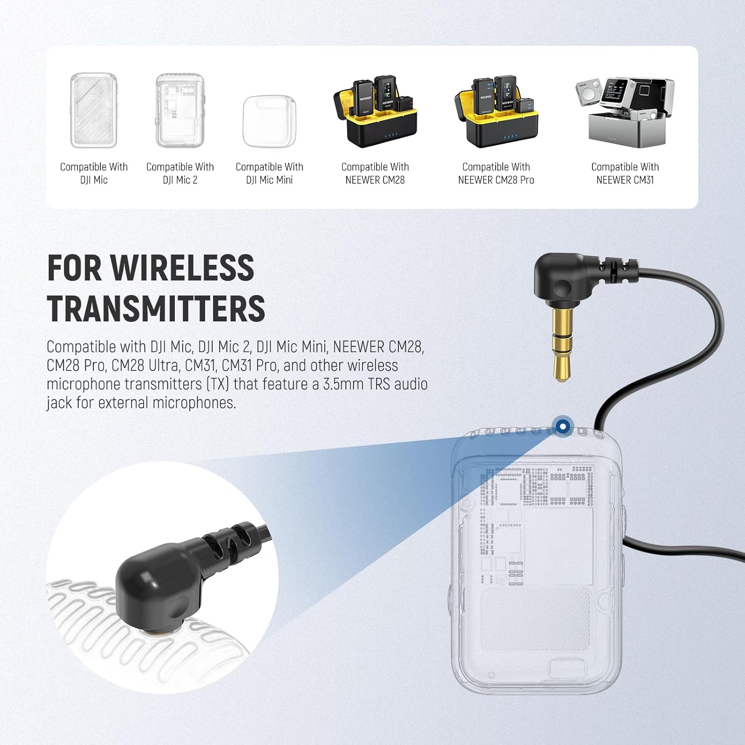 Thumbnail 2 de NEEWER Mini Lavalier Mic (2er Pack) mit 3,5-mm-TRS-Kabel – Clip-on Ansteckmikrofon für DJI Mic 2, Wireless Go II & Co.