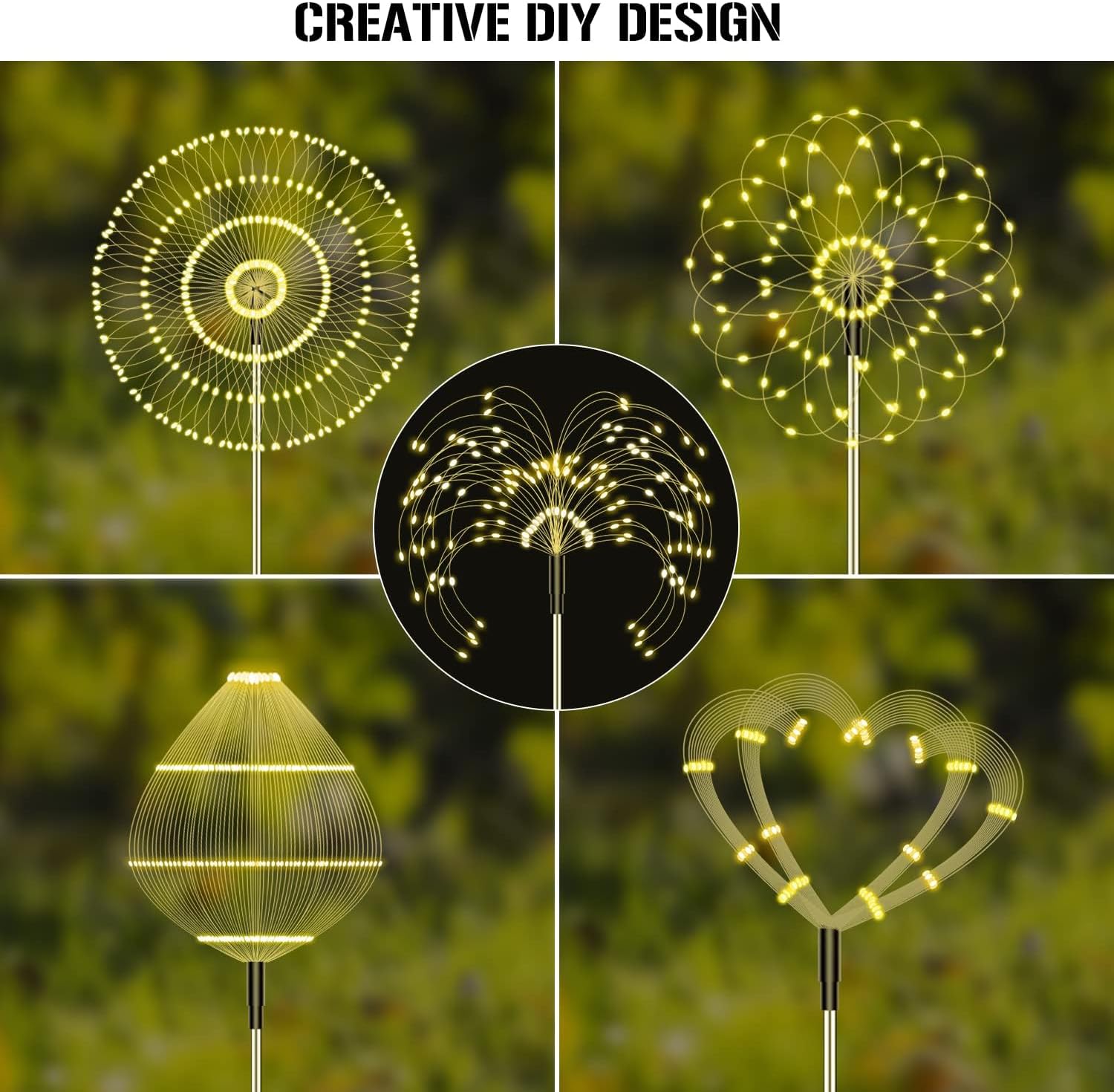 Detalle 2 de Solar Feuerwerk Gartenlichter mit 120 LED (4er-Set) – Solarstecker für Terrasse, Wege & Rasen