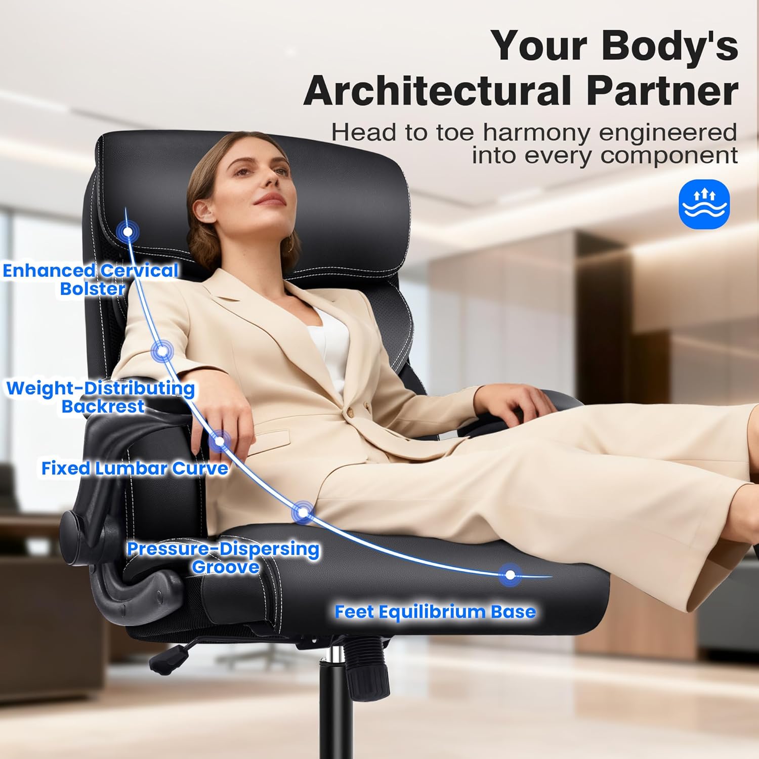 Thumbnail 2 de AreShark Office Chair Executive High Back with Lumbar Support, Breathable Faux Leather, and Rock Recline