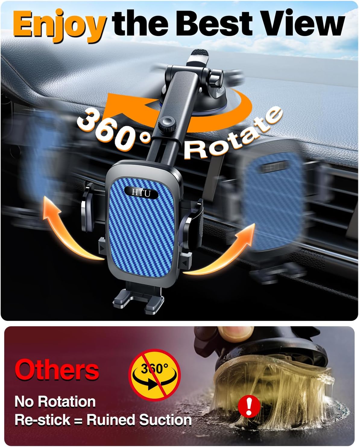 Thumbnail 3 de HTU 2026 Ultimate Best Car Phone Holder — True Military-Grade, 360° Rotation, 100LBS Suction (Blue)