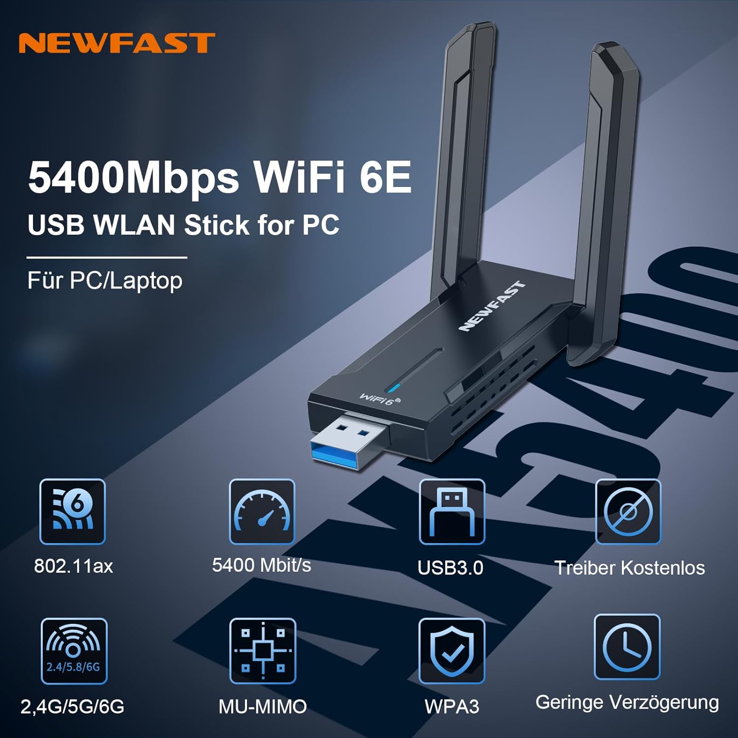 Detalle 2 de NEWFAST WLAN Stick mit 5400 Mbps Tri-Band