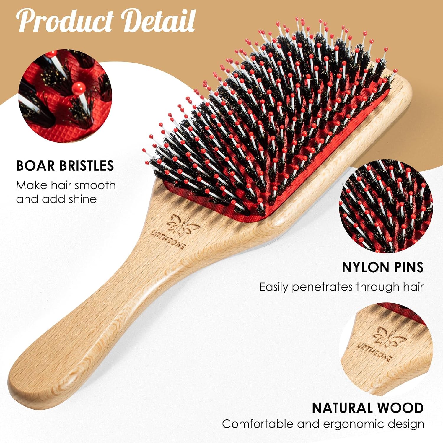 Detalle de URTHEONE Hair Brush Set with Boar Bristles