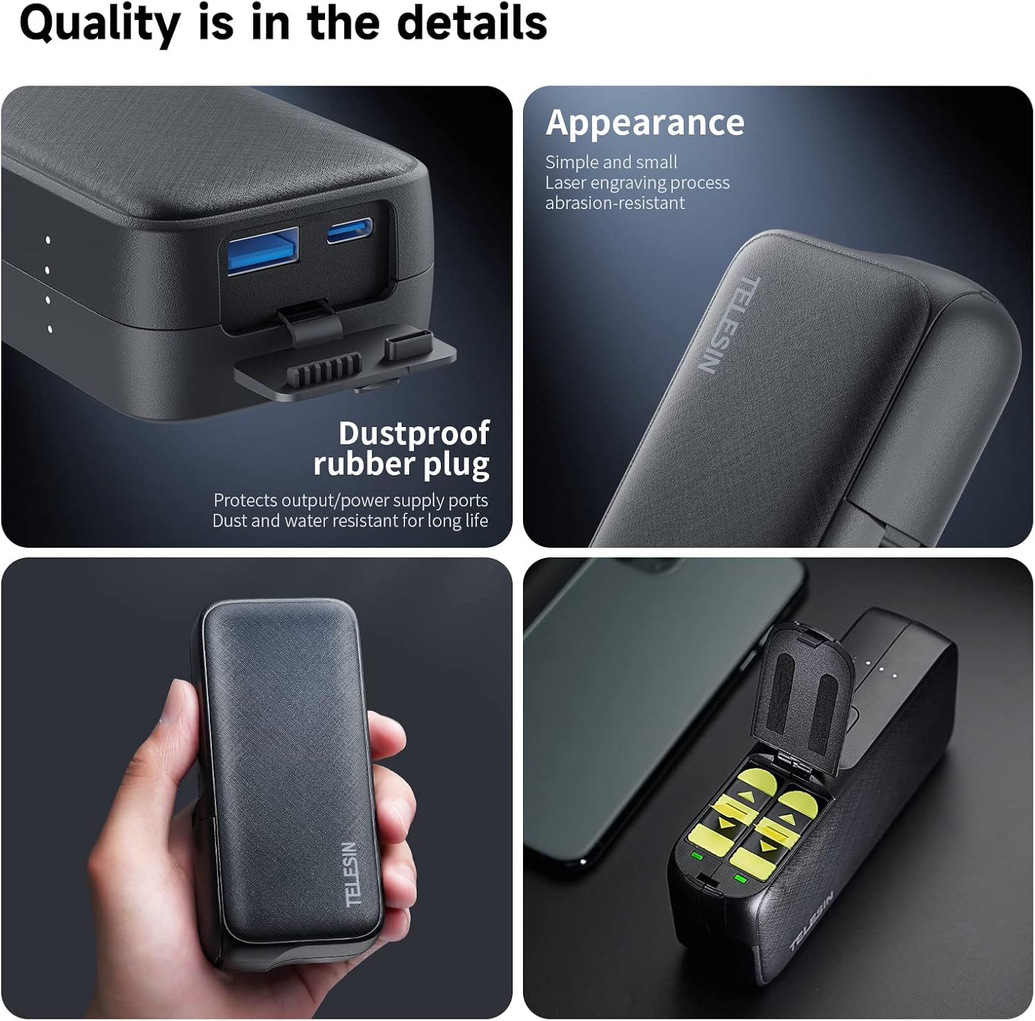 Detalle 2 de GoPro-compatible TELESIN 10000mAh power bank