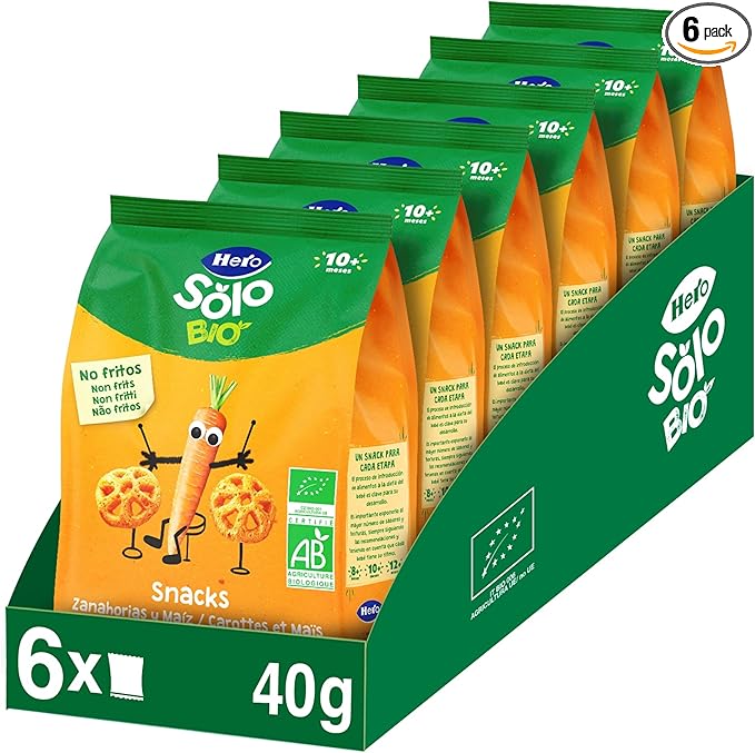 Hero Solo - Snacks de Zanahorias y Maíz 🌱, BIO, 6x40 g