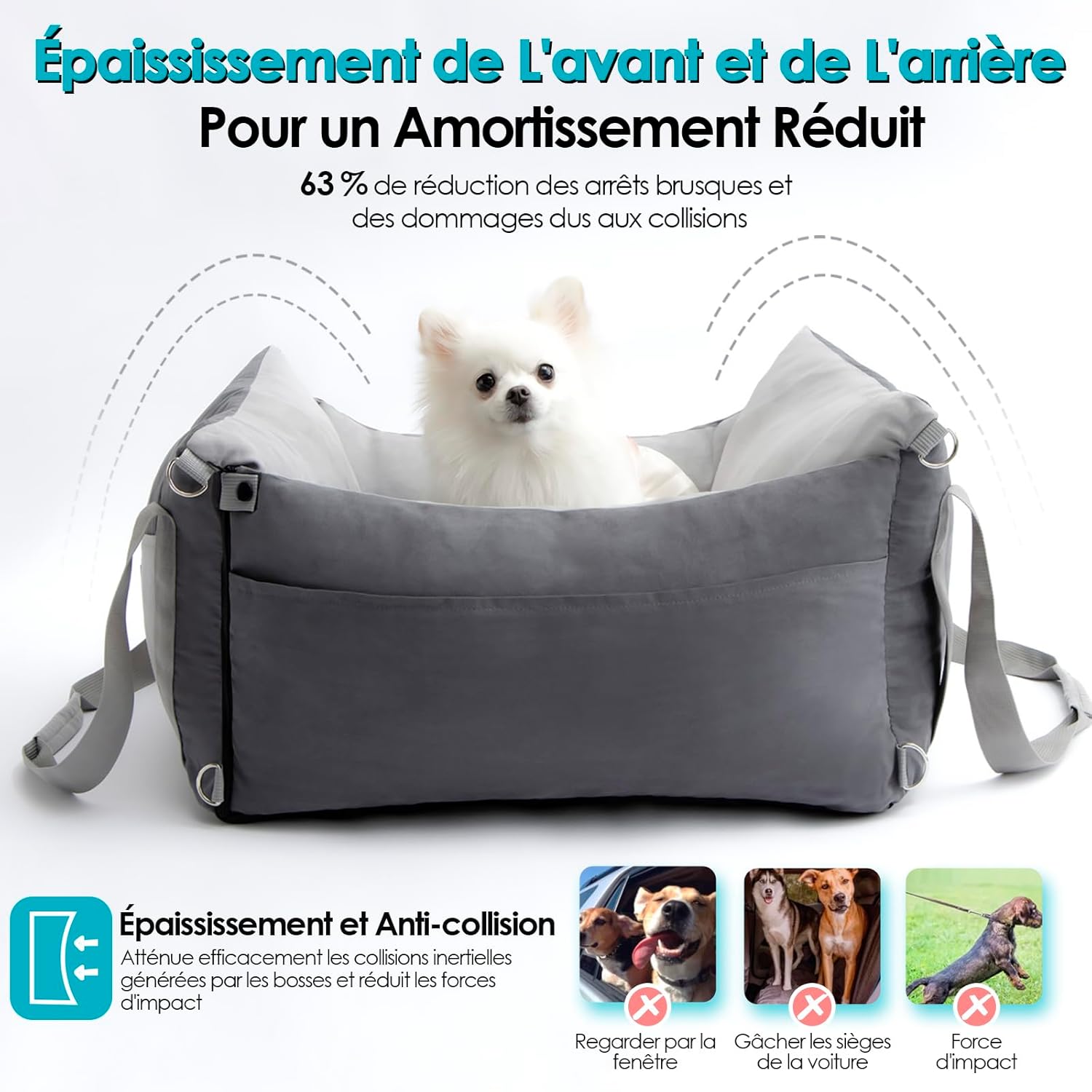 Thumbnail 5 de Siège auto chien portable Siege Auto Chien Voiture (moins de 15 kg) avec aire de repos extensible et clips de sécurité