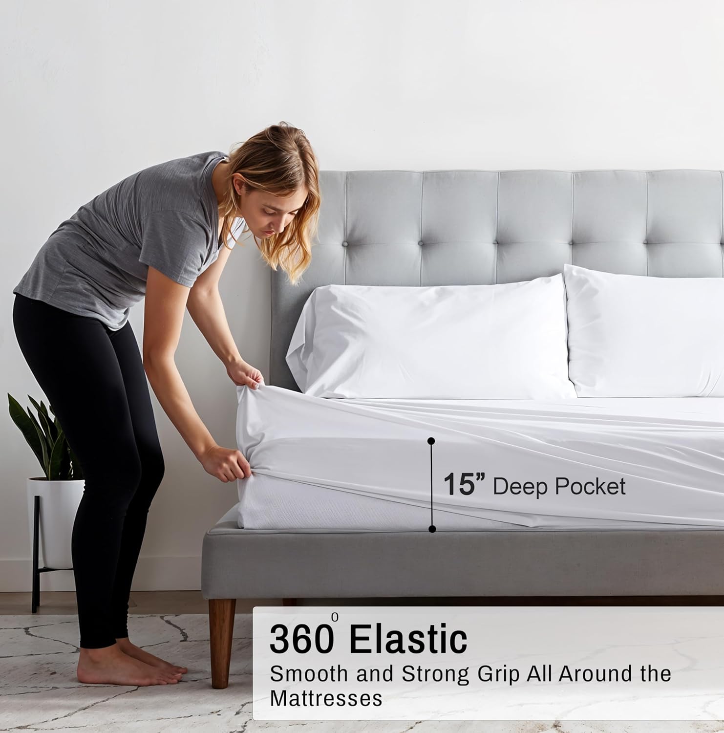 Thumbnail 5 de RUVANTI 100% Organic Cotton Percale Twin XL Sheets (GOTS Certified) — Deep Pocket 15" 3-Piece Set, Bright White