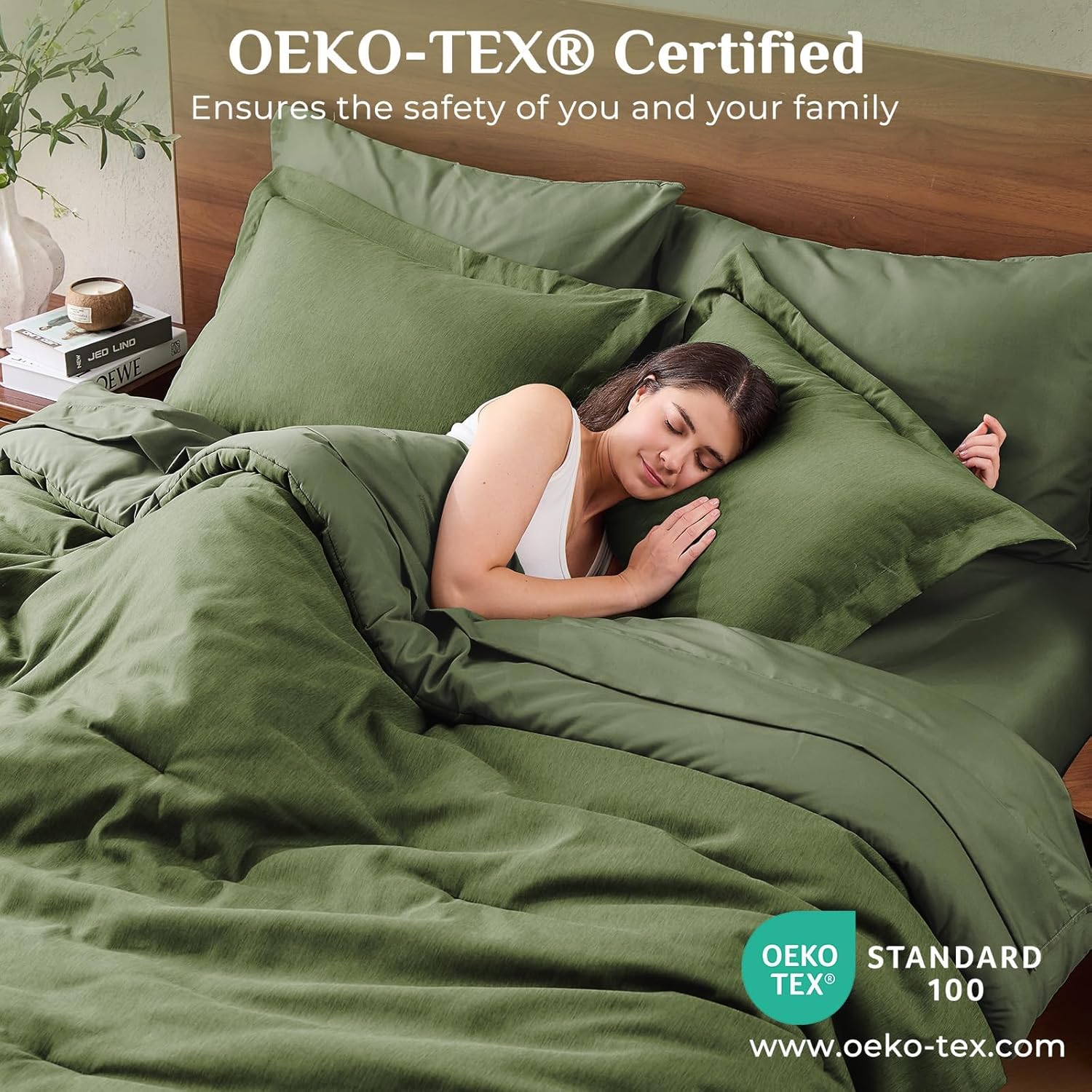 Thumbnail 5 de JOLLYVOGUE Queen 7-Piece Comforter Set, Dark Green, Double-Tone Microfibre