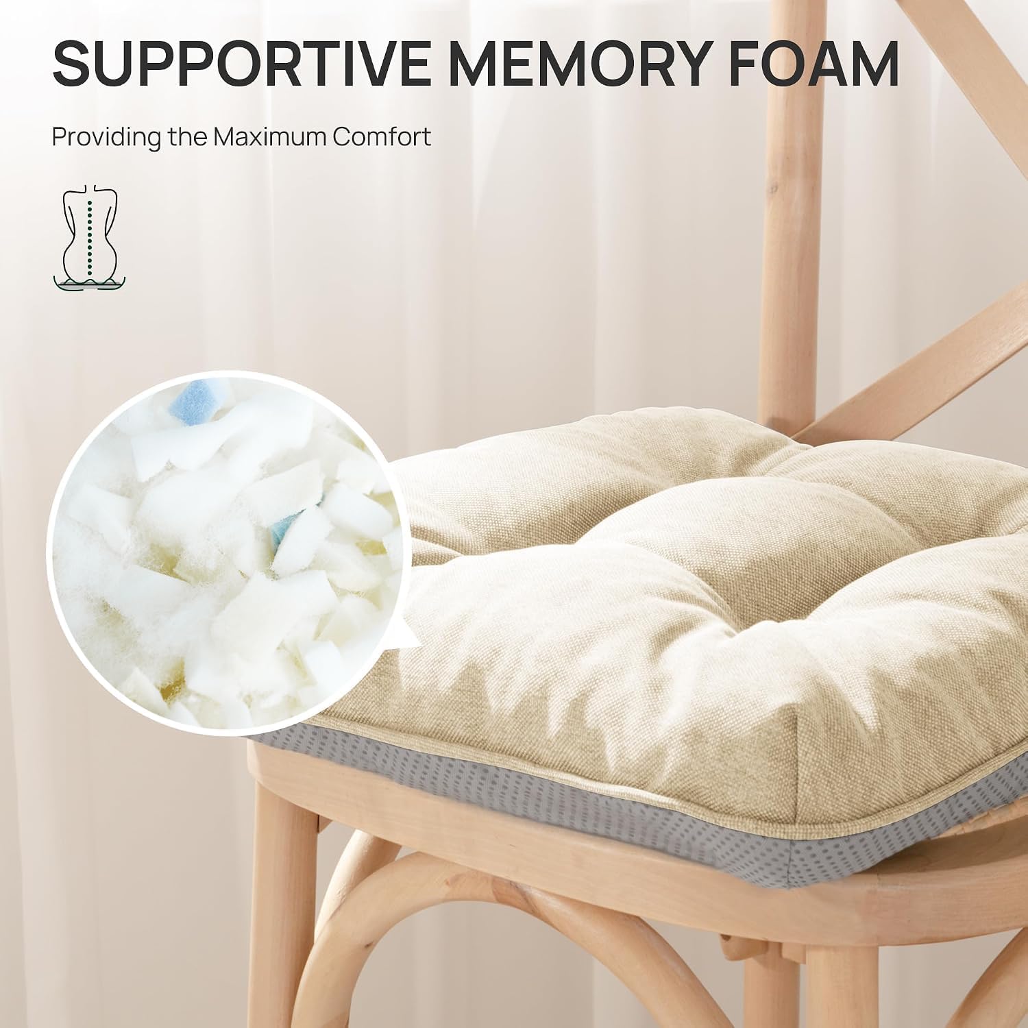 Thumbnail 2 de Love's cabin CUSA25A1PZDB66L4 Memory Foam Chair Cushions, Beige, Set of 4