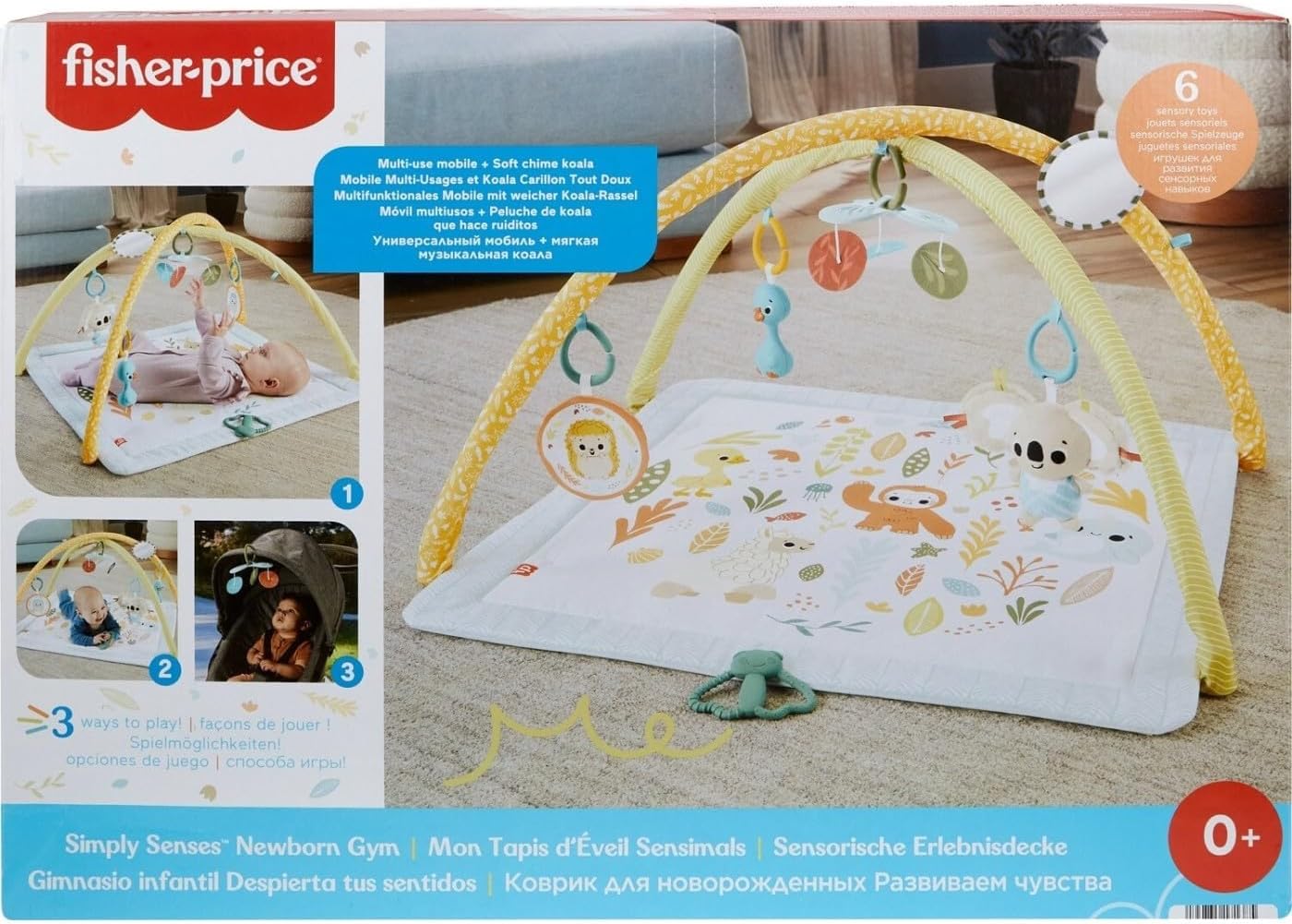 Detalle de Fisher-Price Baby Playmat Simply Senses Newborn Gym with Mobile & Sensory Toys