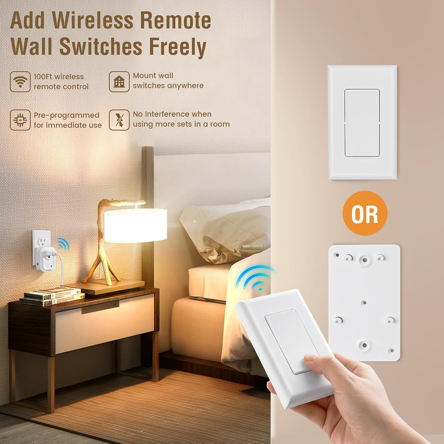 Detalle 2 de SURAIELEC URSW11A Wireless Wall Switch and Outlet Remote, 100 ft RF Range