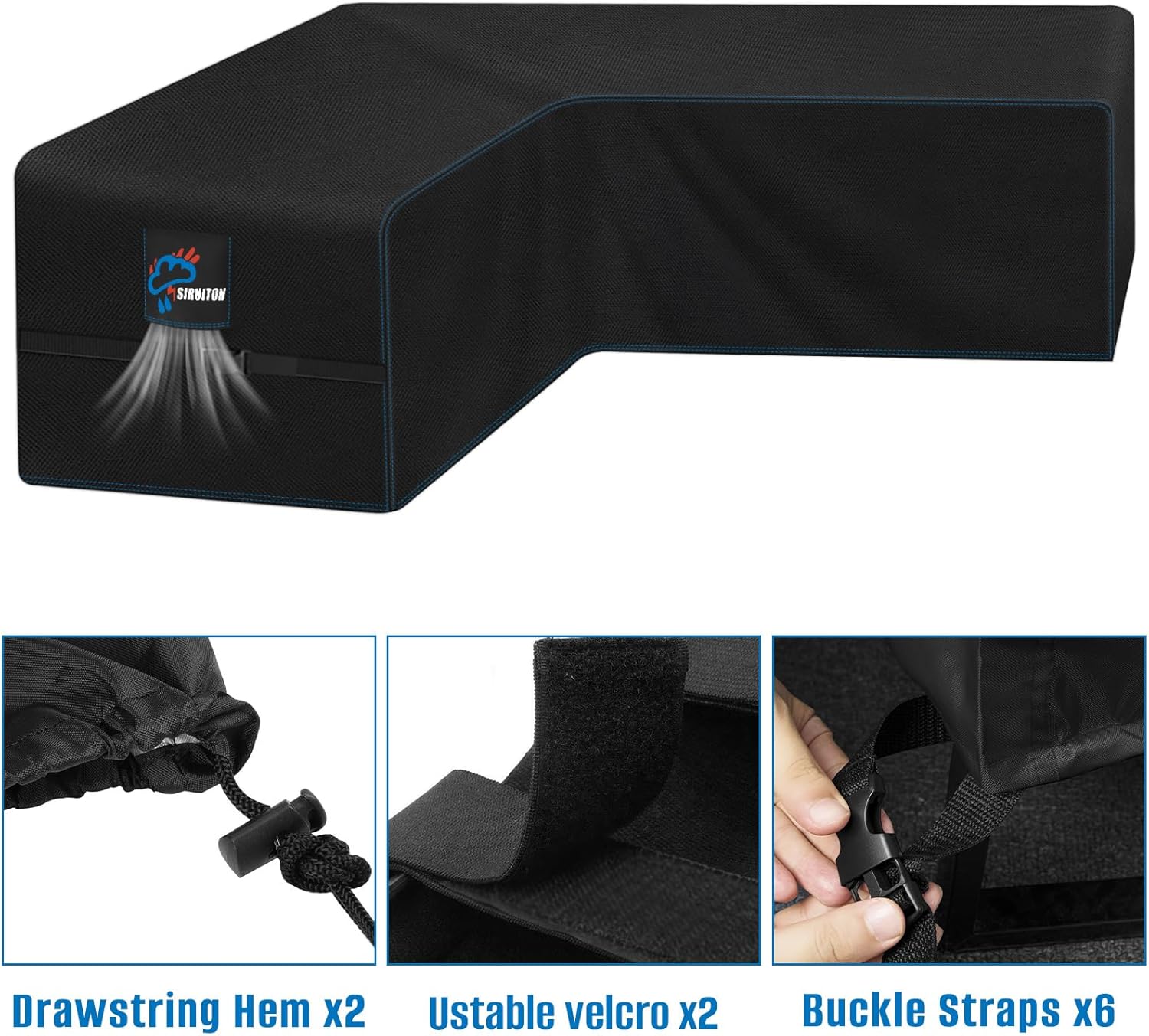 Thumbnail 2 de SIRUITON Ecksofa-Abdeckung für Gartenmöbel (V-Form), wasserdichtes 420D Oxford, 215 x 215 x 87 cm