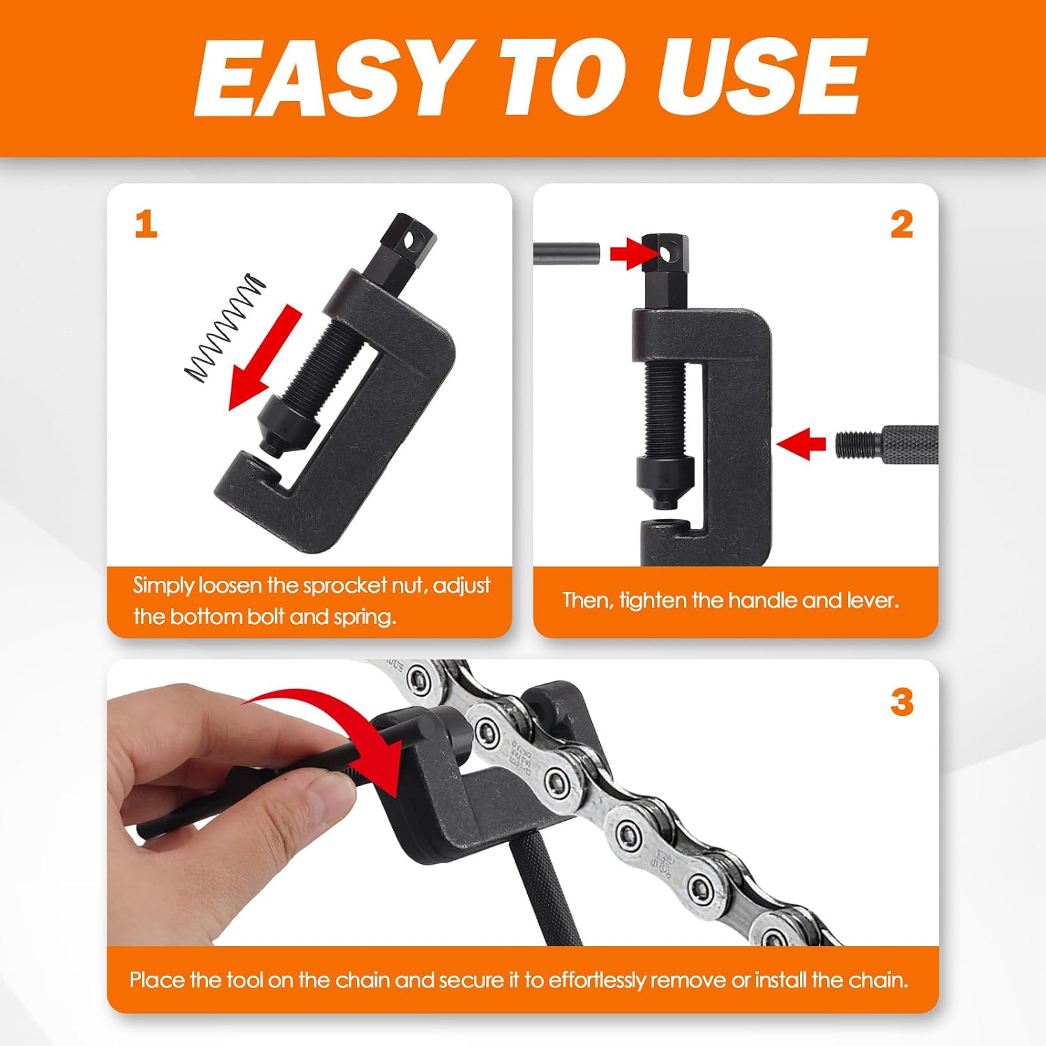 Detalle de Motorcycle chain breaker tool set with three pin sizes