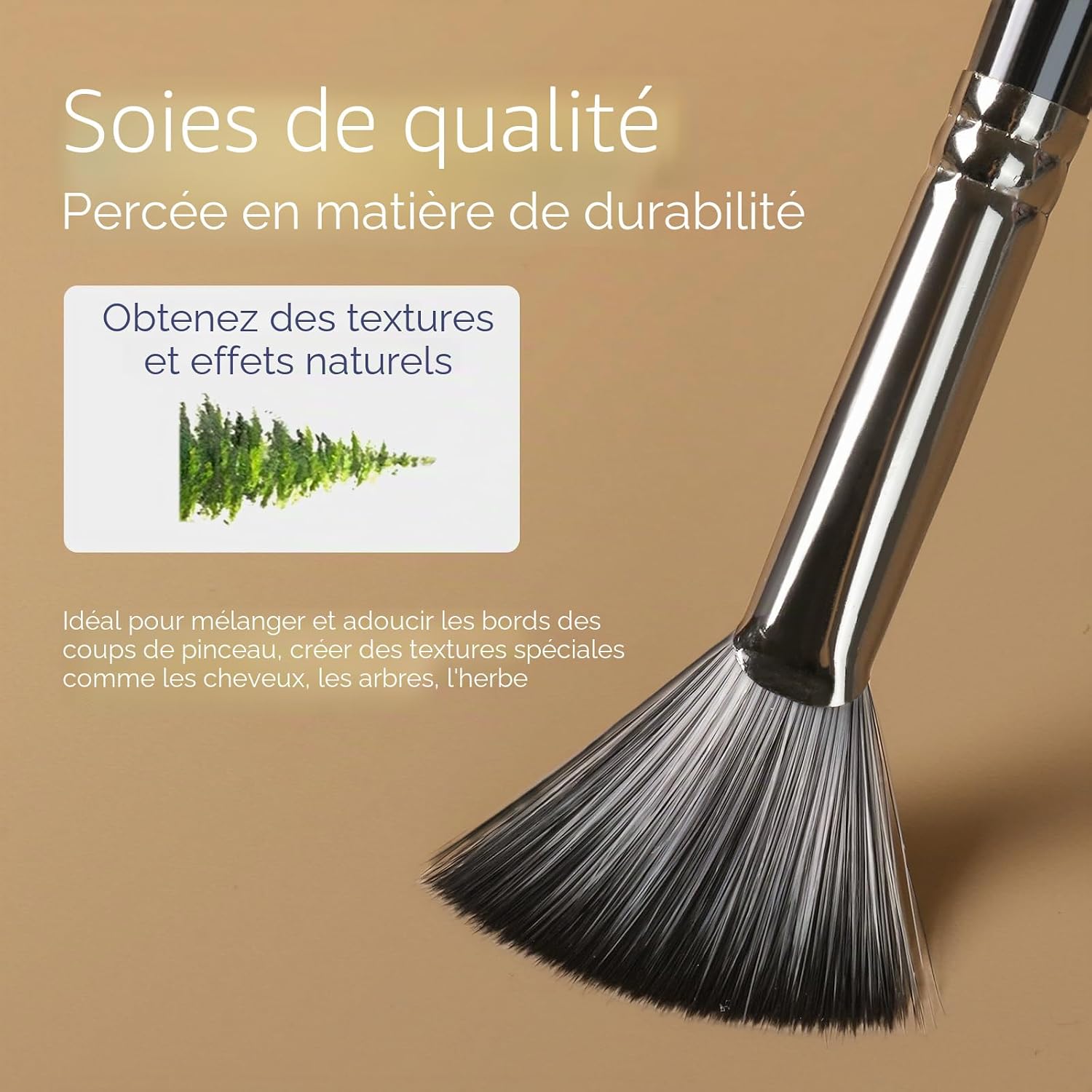 Detalle de Nicpro 10 Pinceaux éventail professionnels en nylon anti-perte – kit multi-tailles pour huile, aquarelle et acrylique