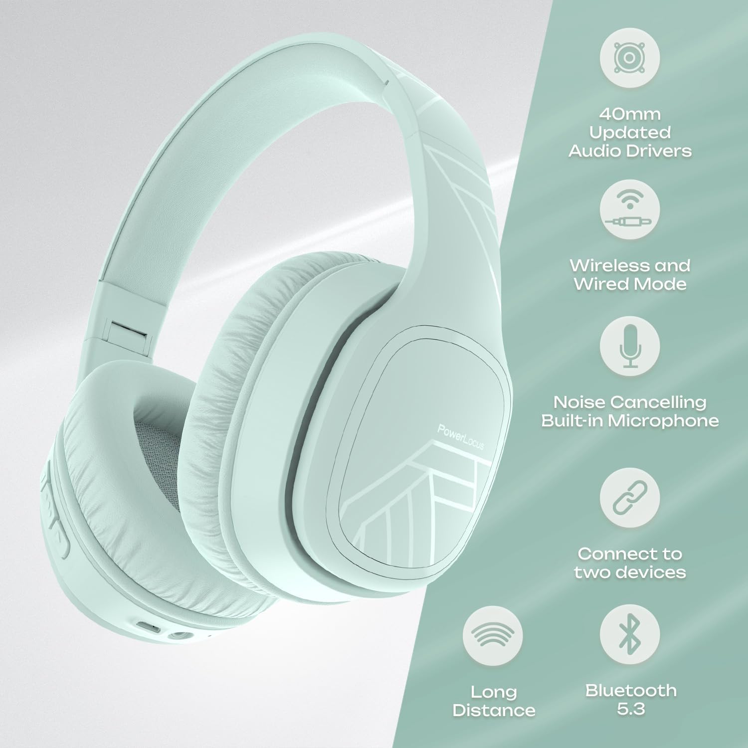 Thumbnail 1 de PowerLocus Wireless Headphones Over Ear: Long-Lasting Battery, Foldable Design and USB-C Fast Charge
